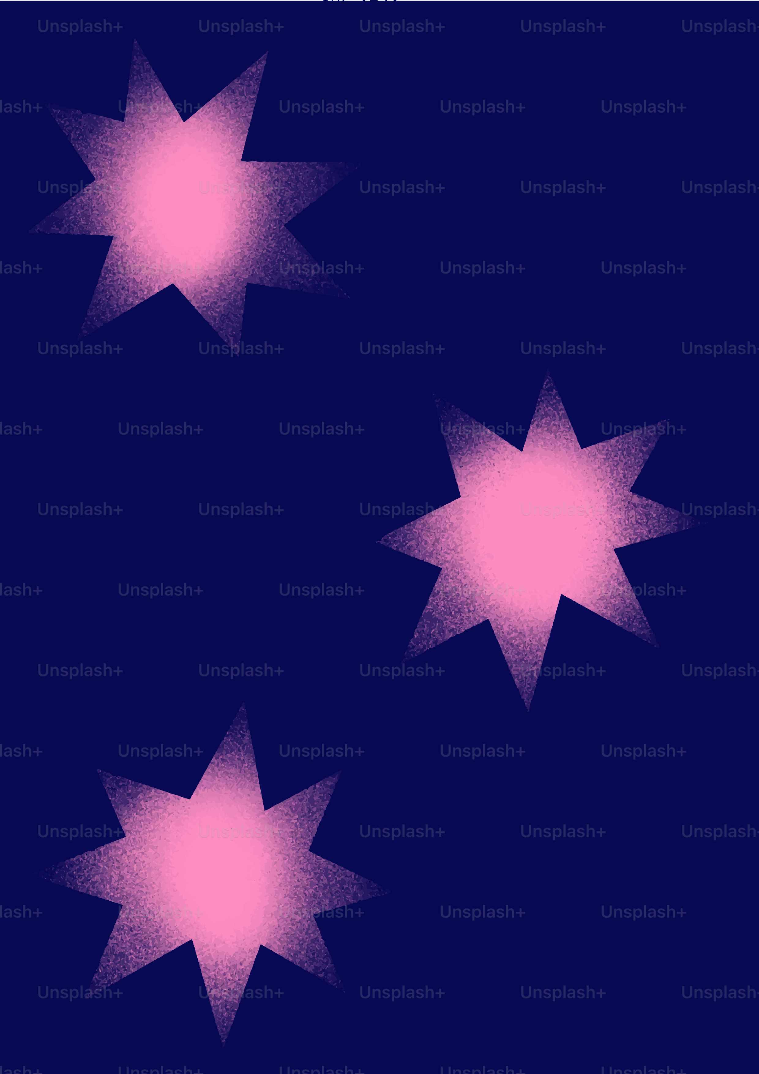 Drei rosa Sterne vor einem marineblauen Hintergrund.