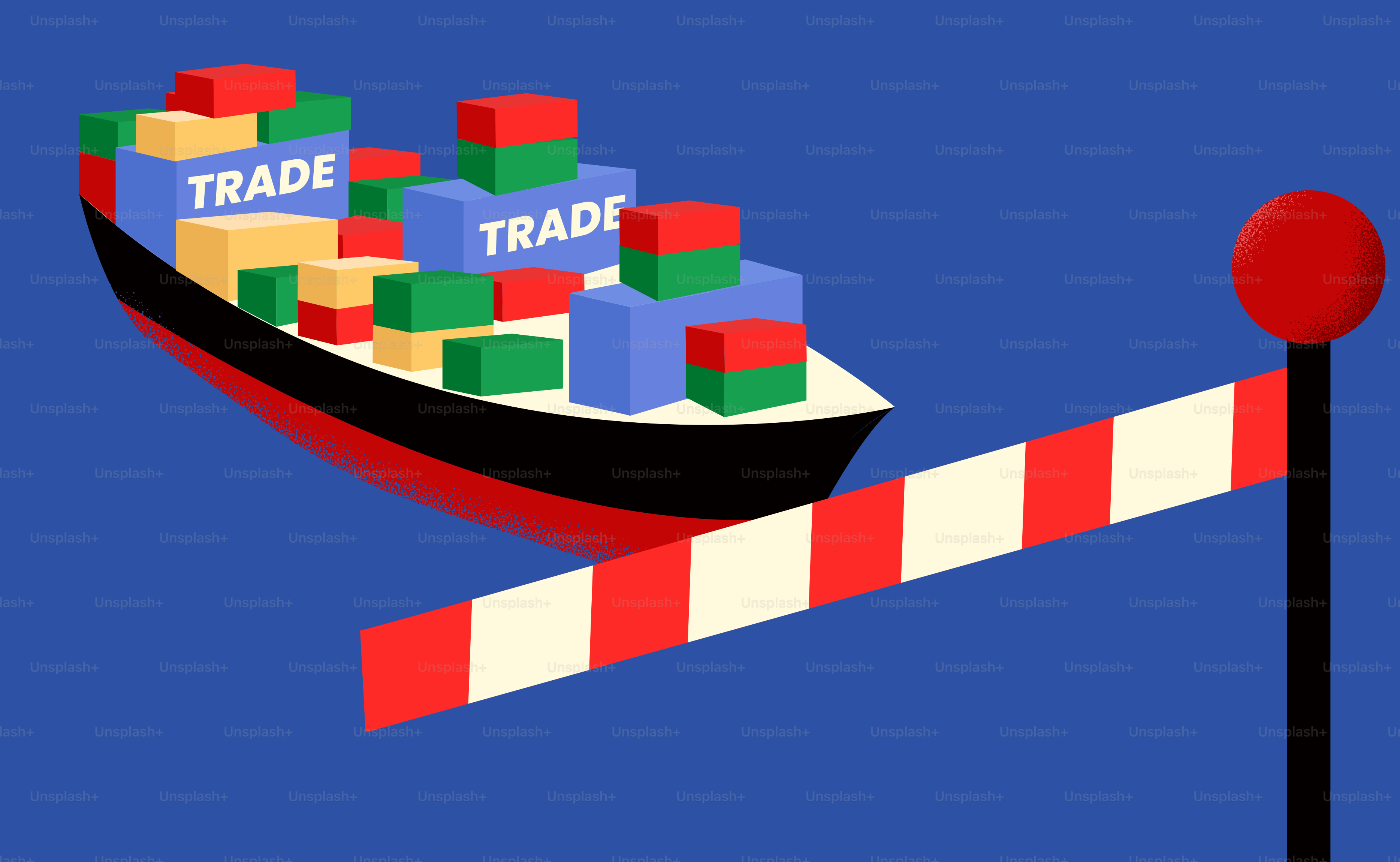 A cargo ship is facing a trade barrier.