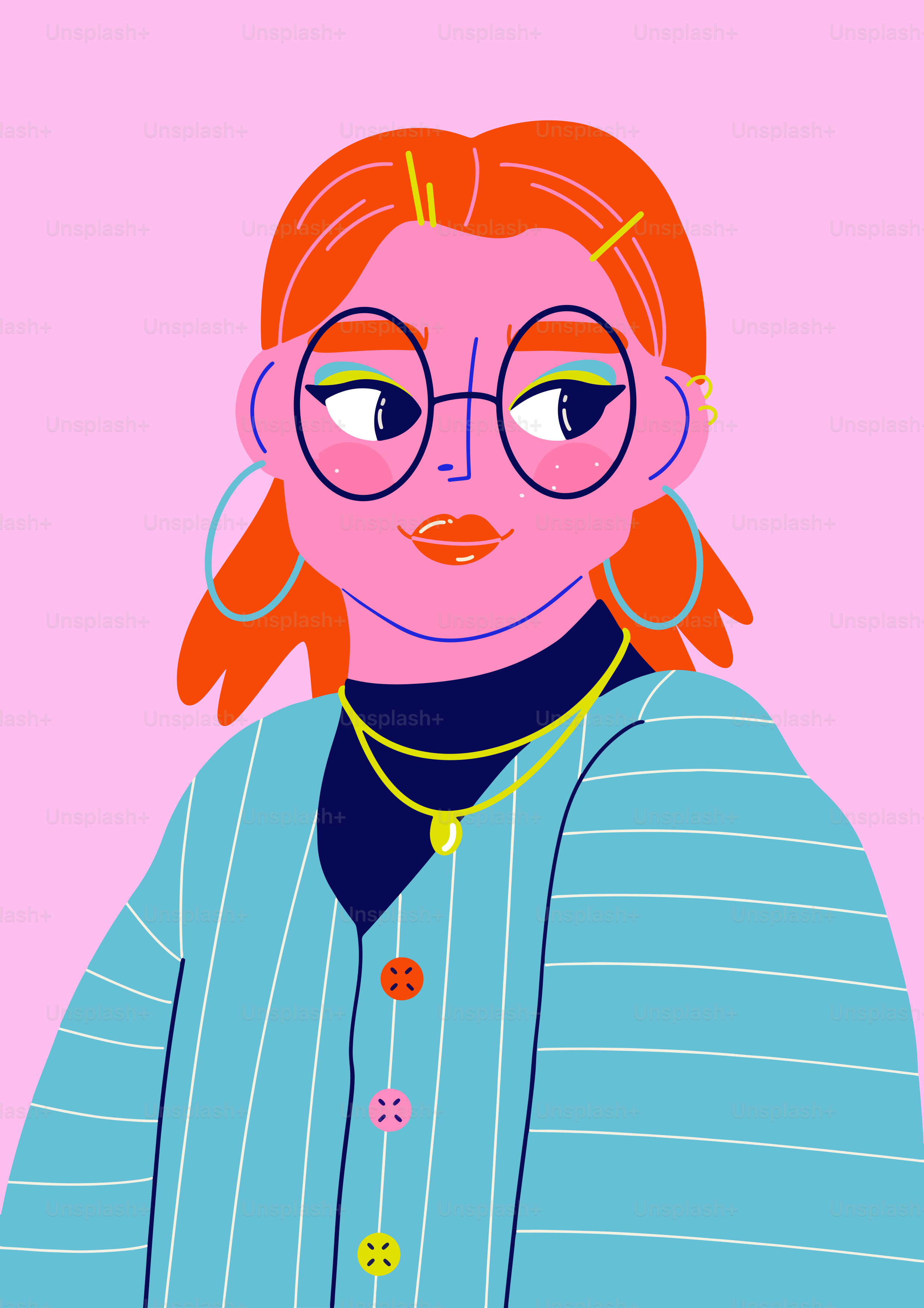 Stylish cartoon woman with a pink background.