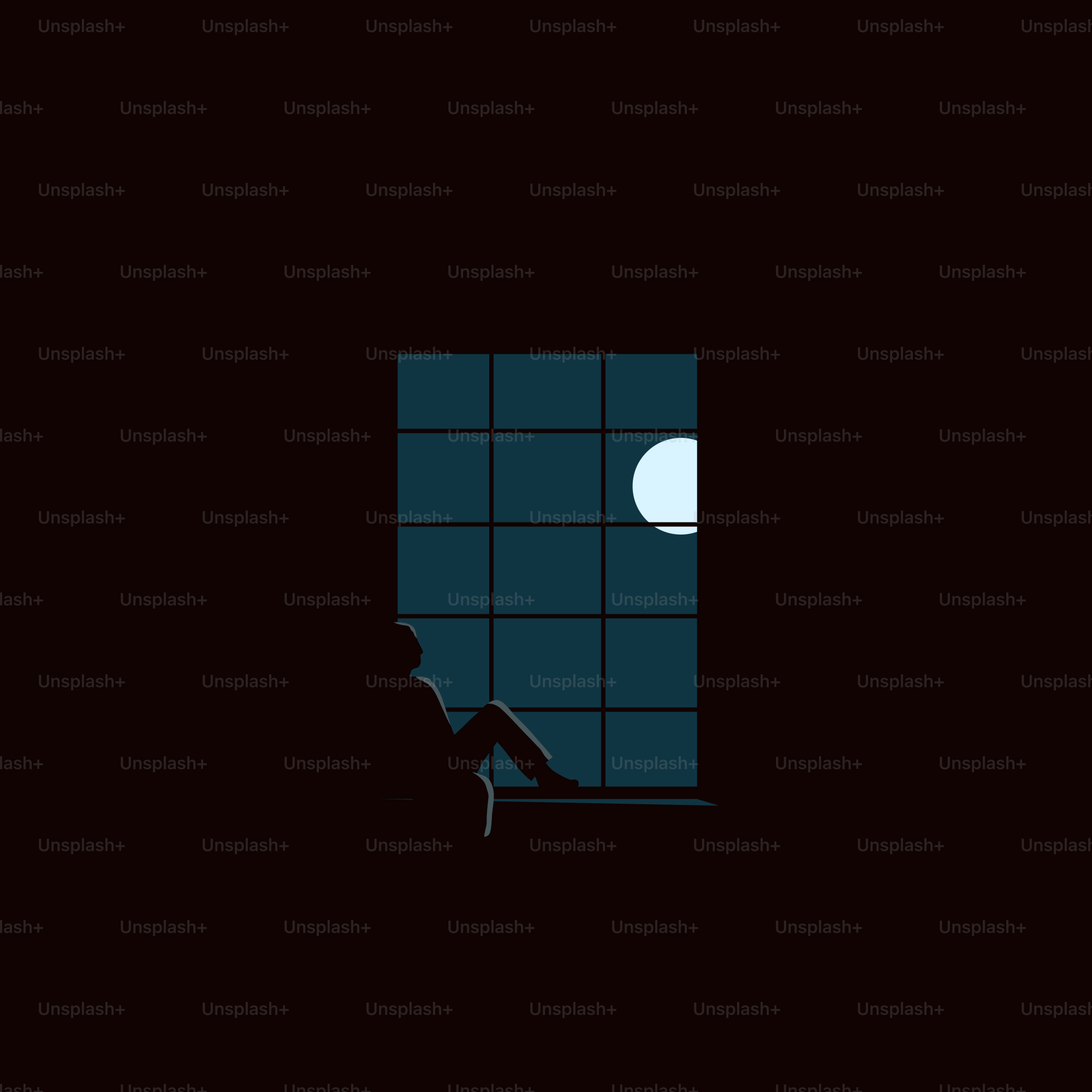 A person silhouetted by the window at night.