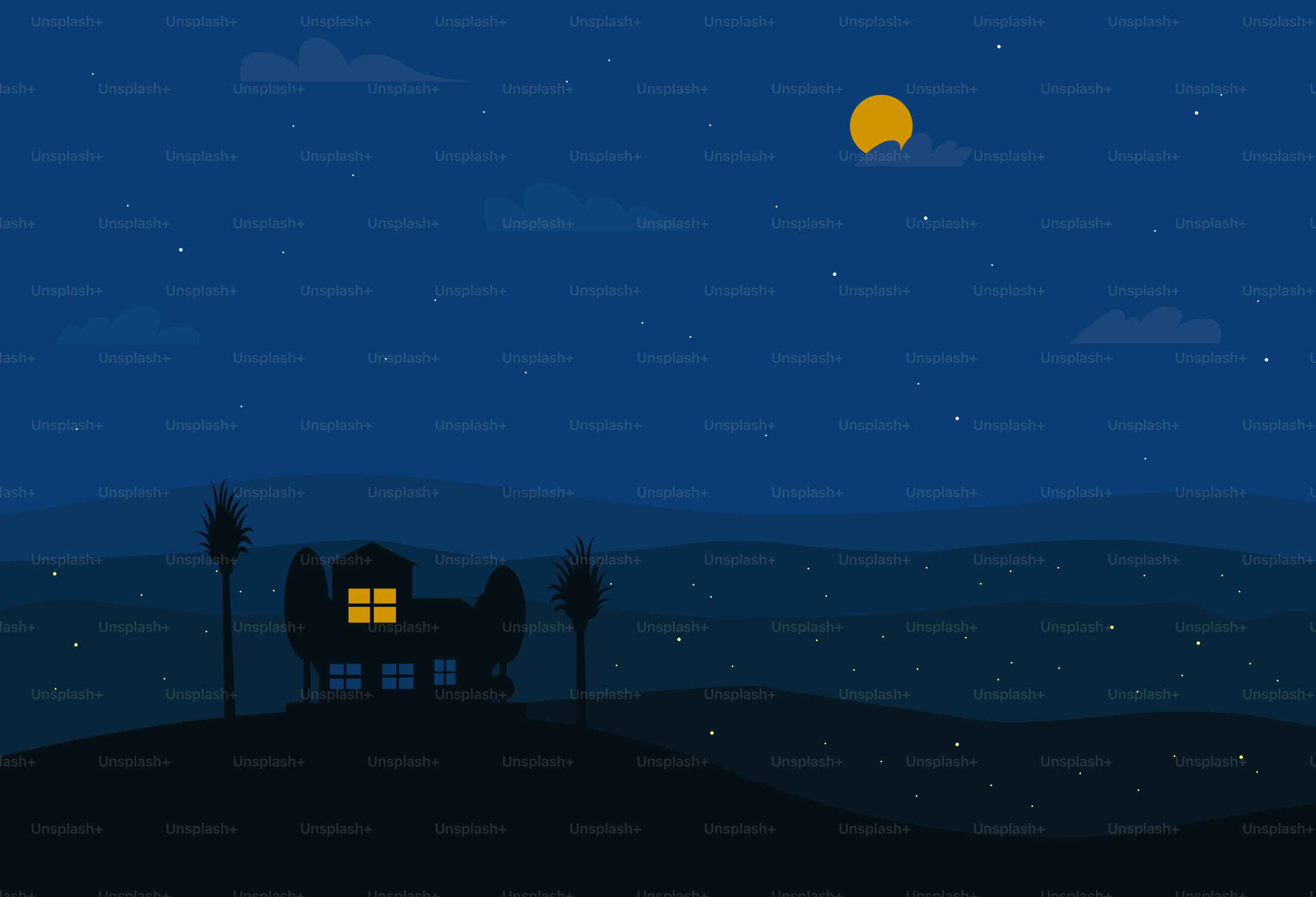 A house sits on a hill under a starry night.