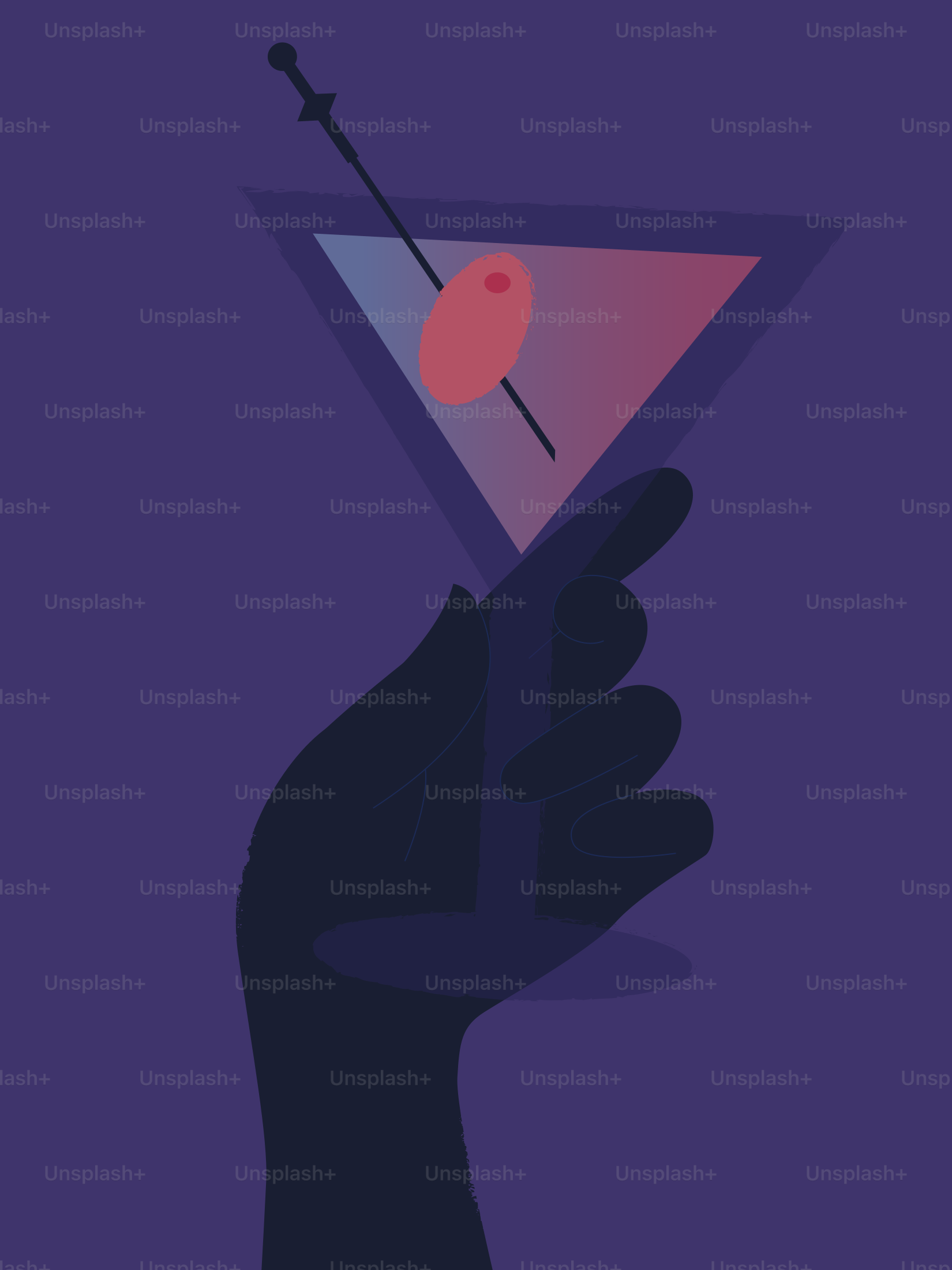 A hand holds a martini cocktail.
