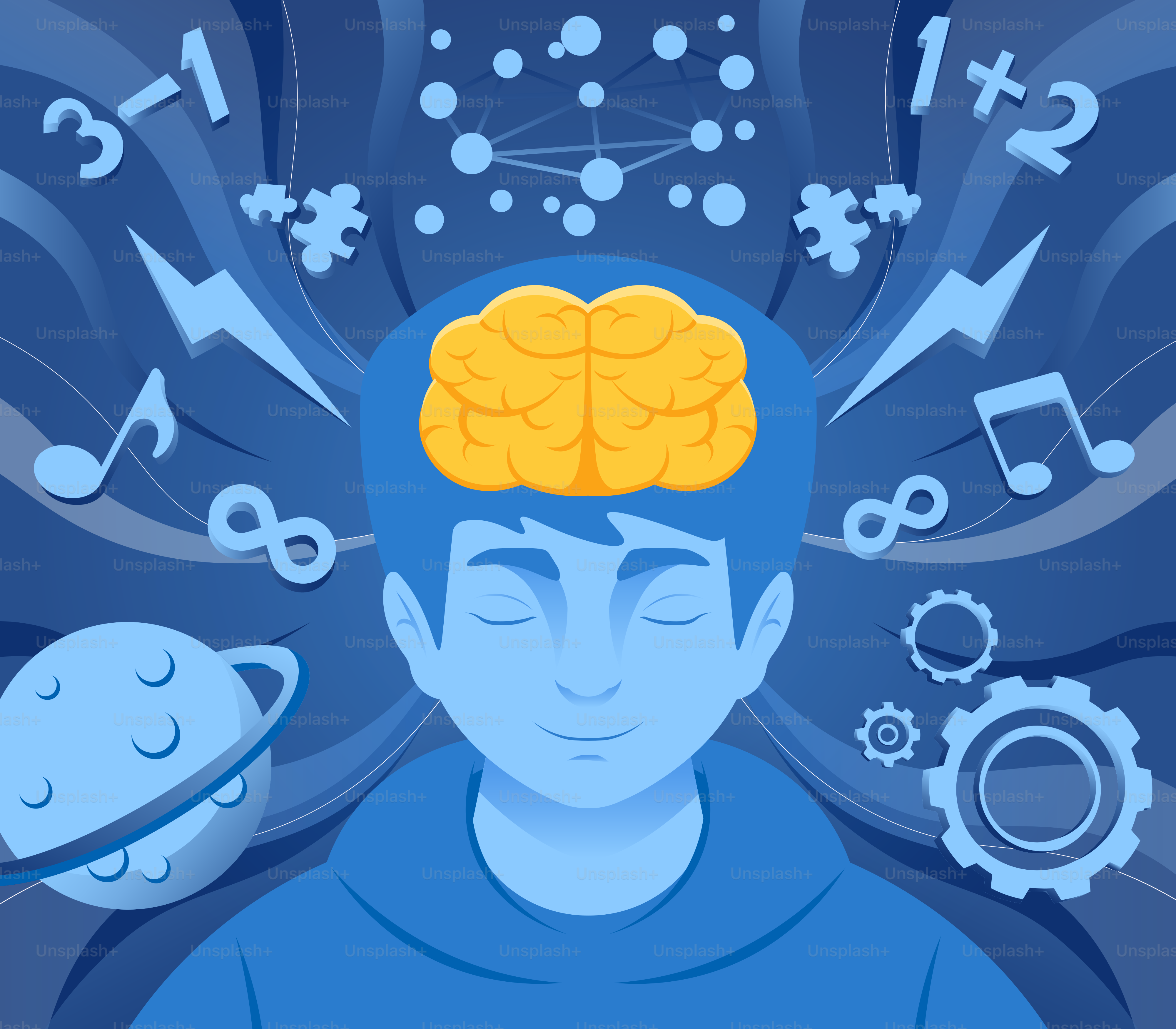 Un cervello pieno di pensieri e idee.