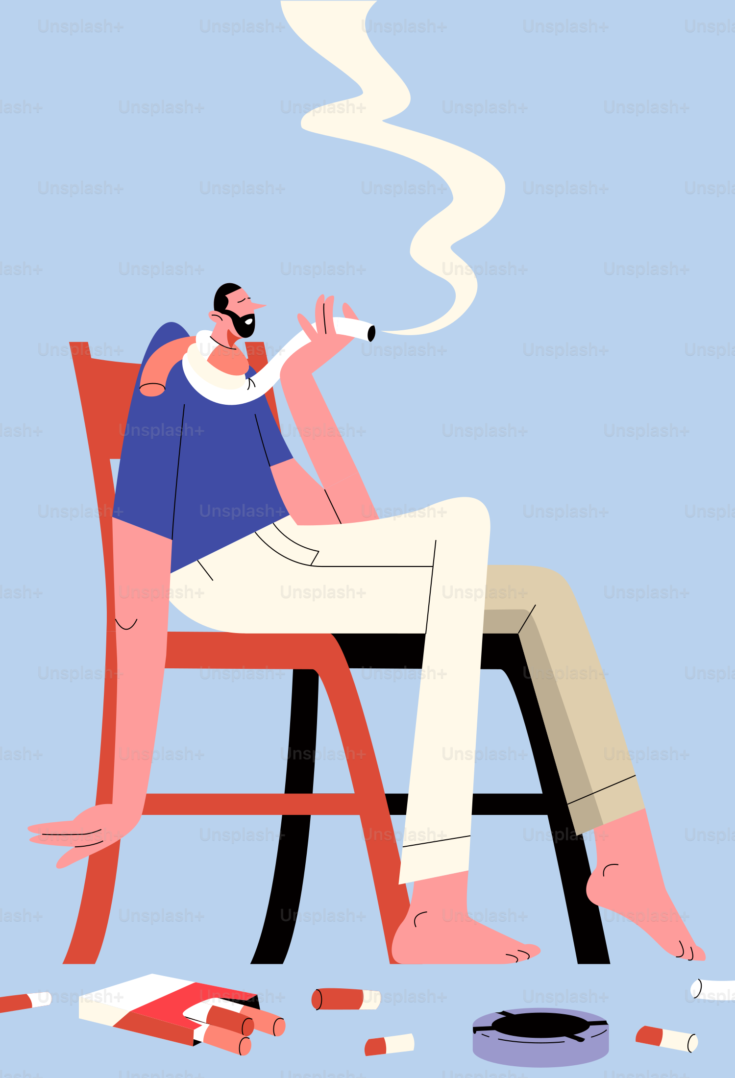 A man smokes while relaxing in a chair.