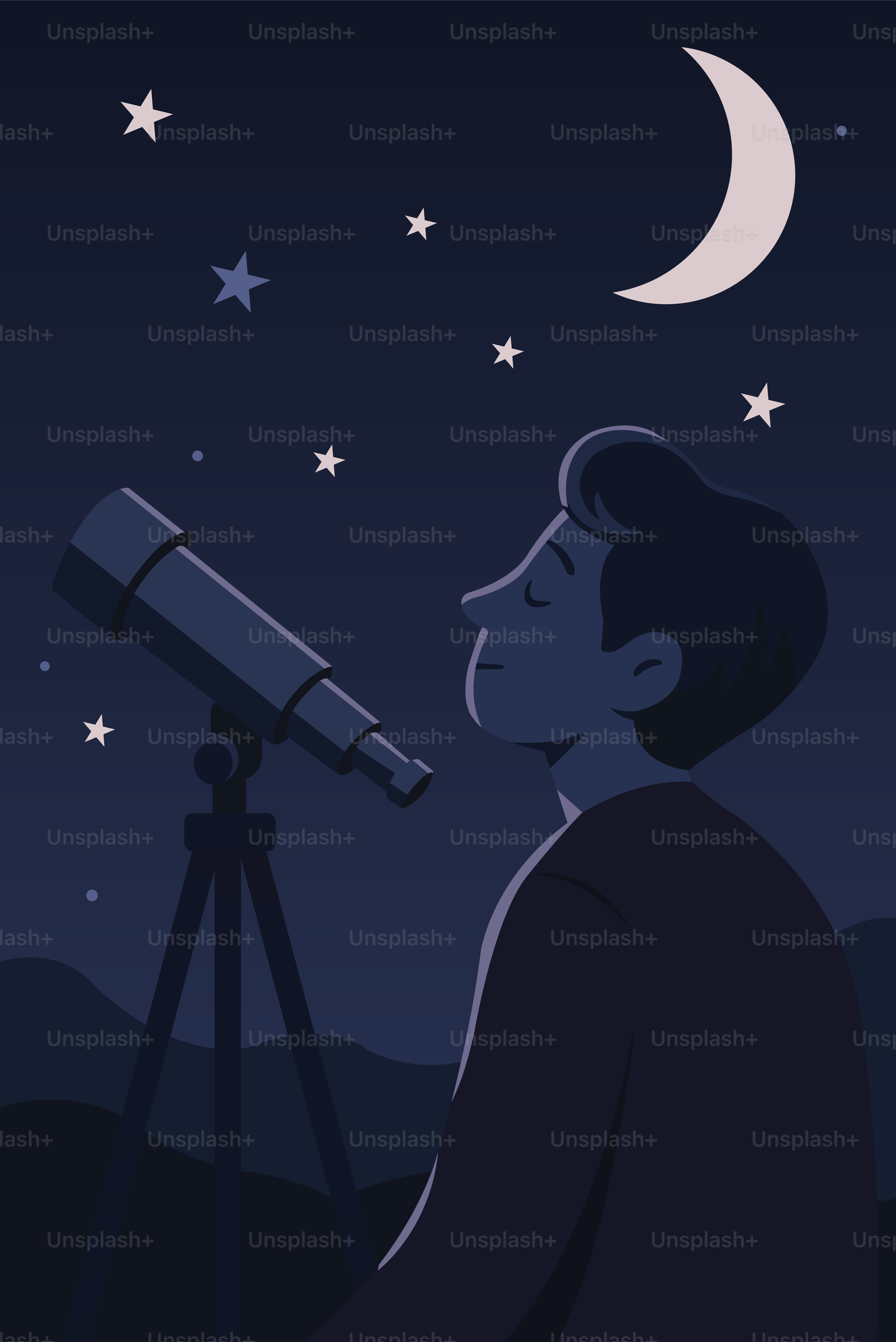 Man gazes at the night sky with a telescope.