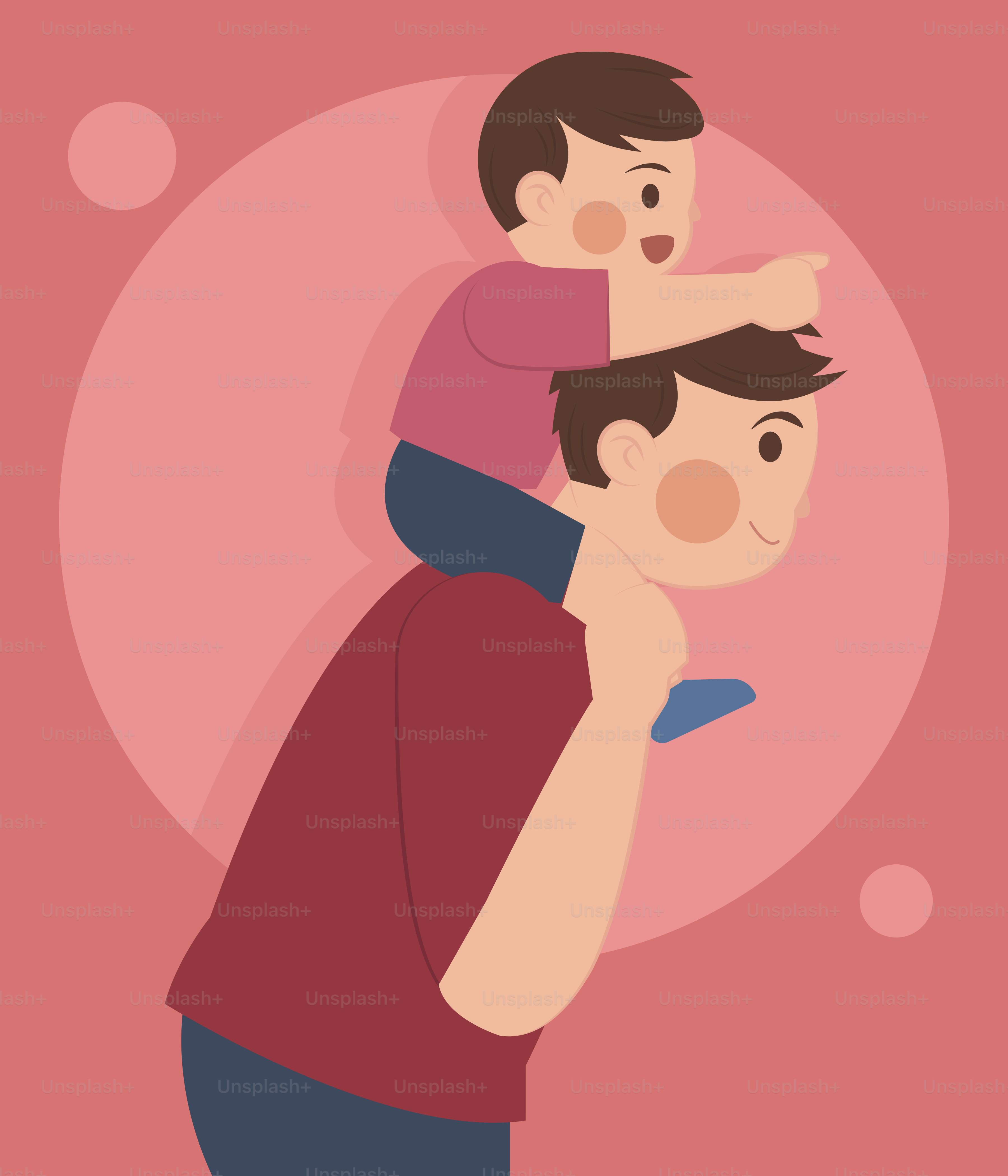 A father gives his son a piggyback ride.