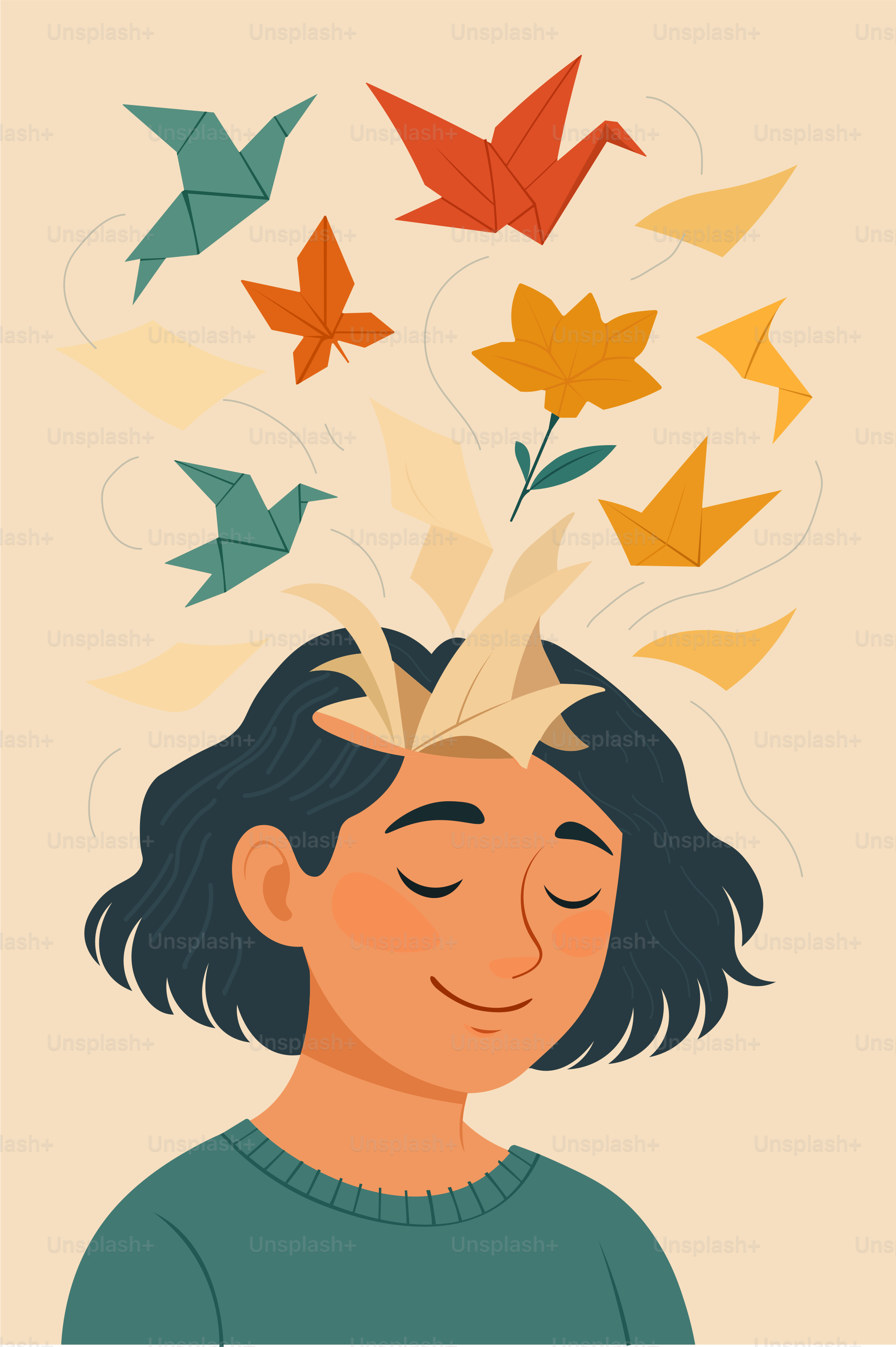 Creative thoughts and ideas are flowing out of a head.