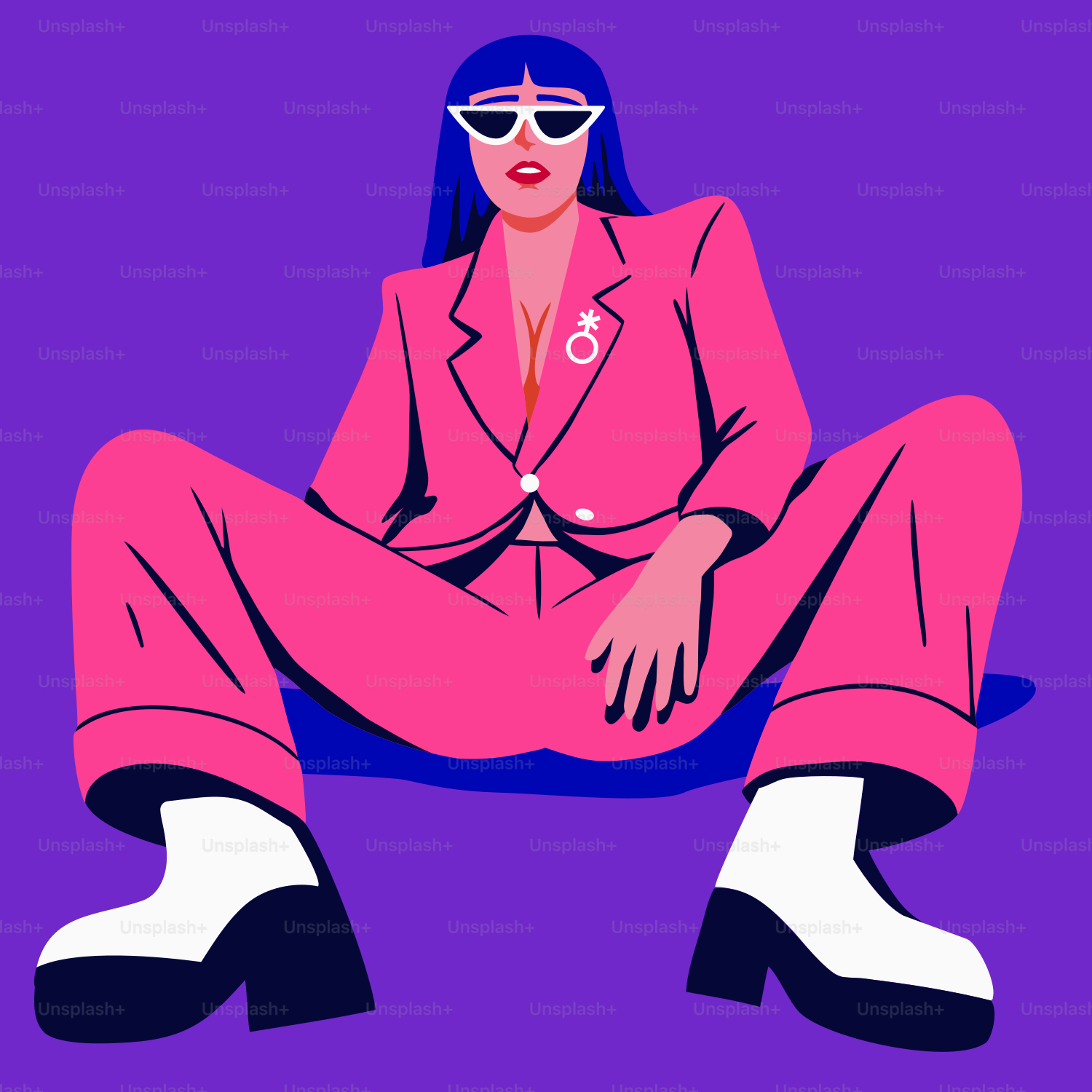A stylish woman in a pink suit.