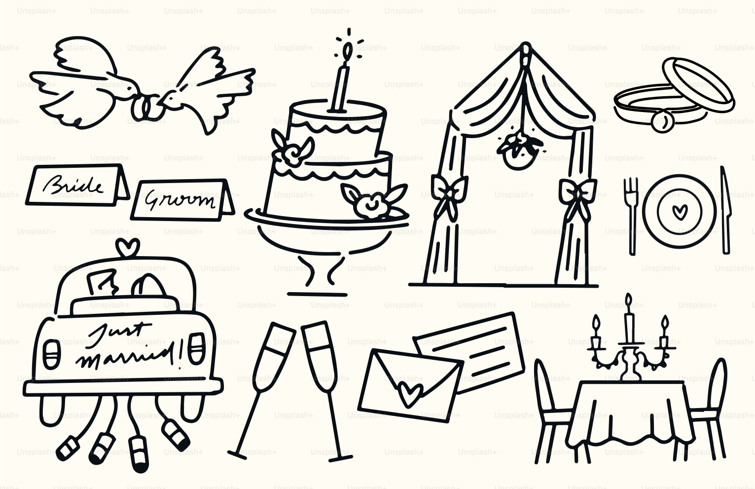 Estos son dibujos temáticos de boda.