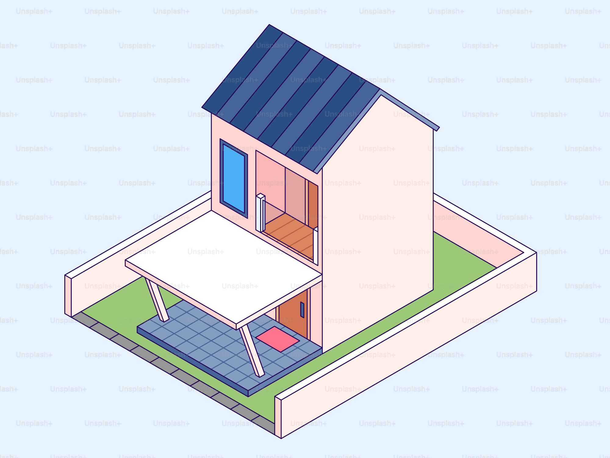 Une maison à deux étages avec porche et clôture.