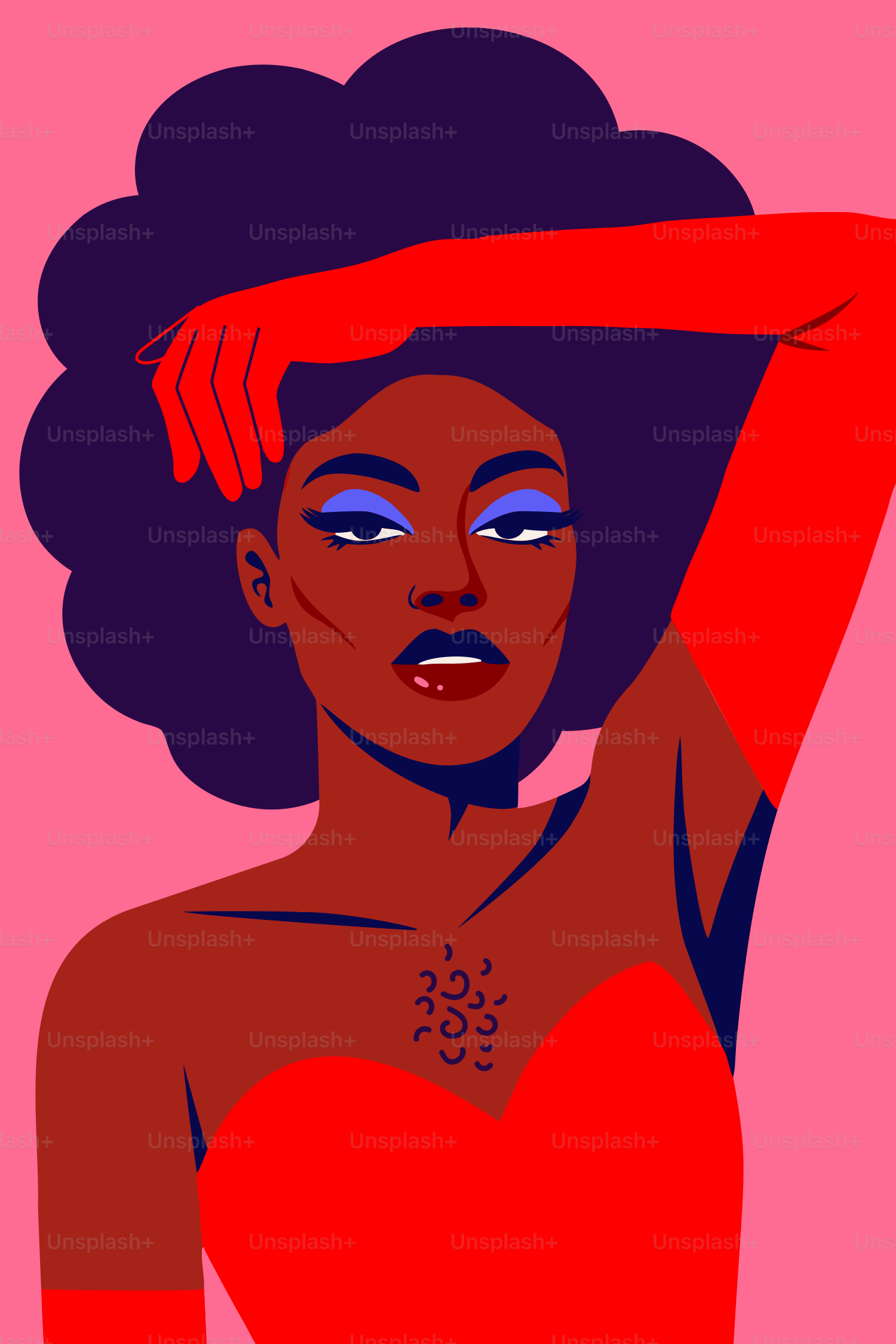 A confident woman poses in a bold, colorful illustration.