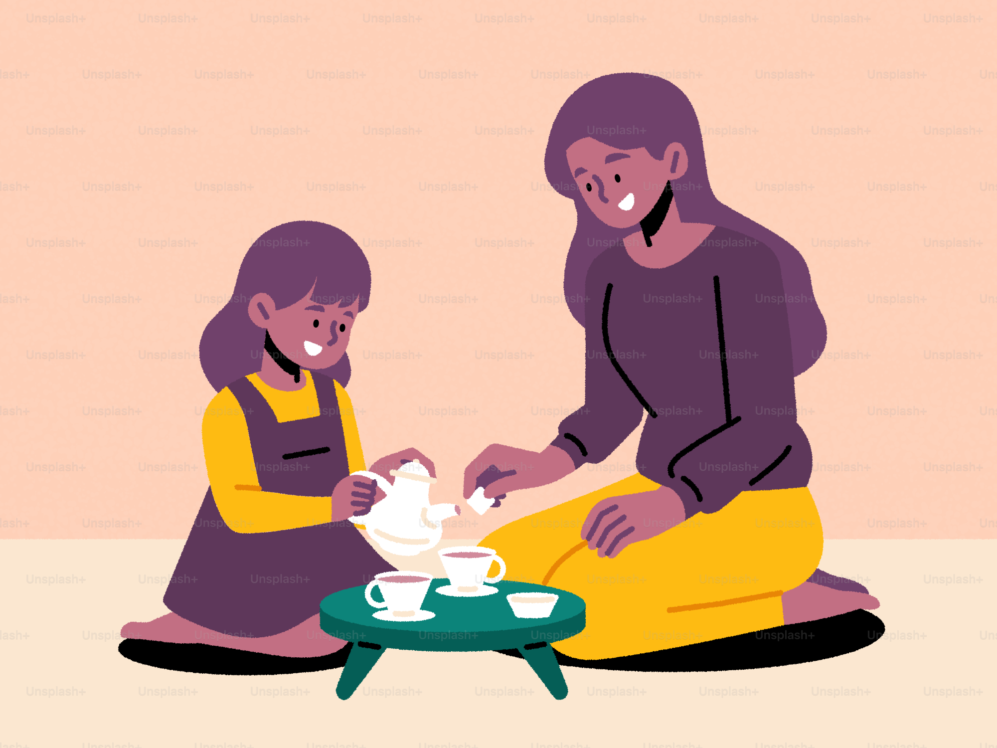 Madre e hija disfrutan juntas de una fiesta del té. vector – Imagen de  Familia en Unsplash, image size:3000x2250