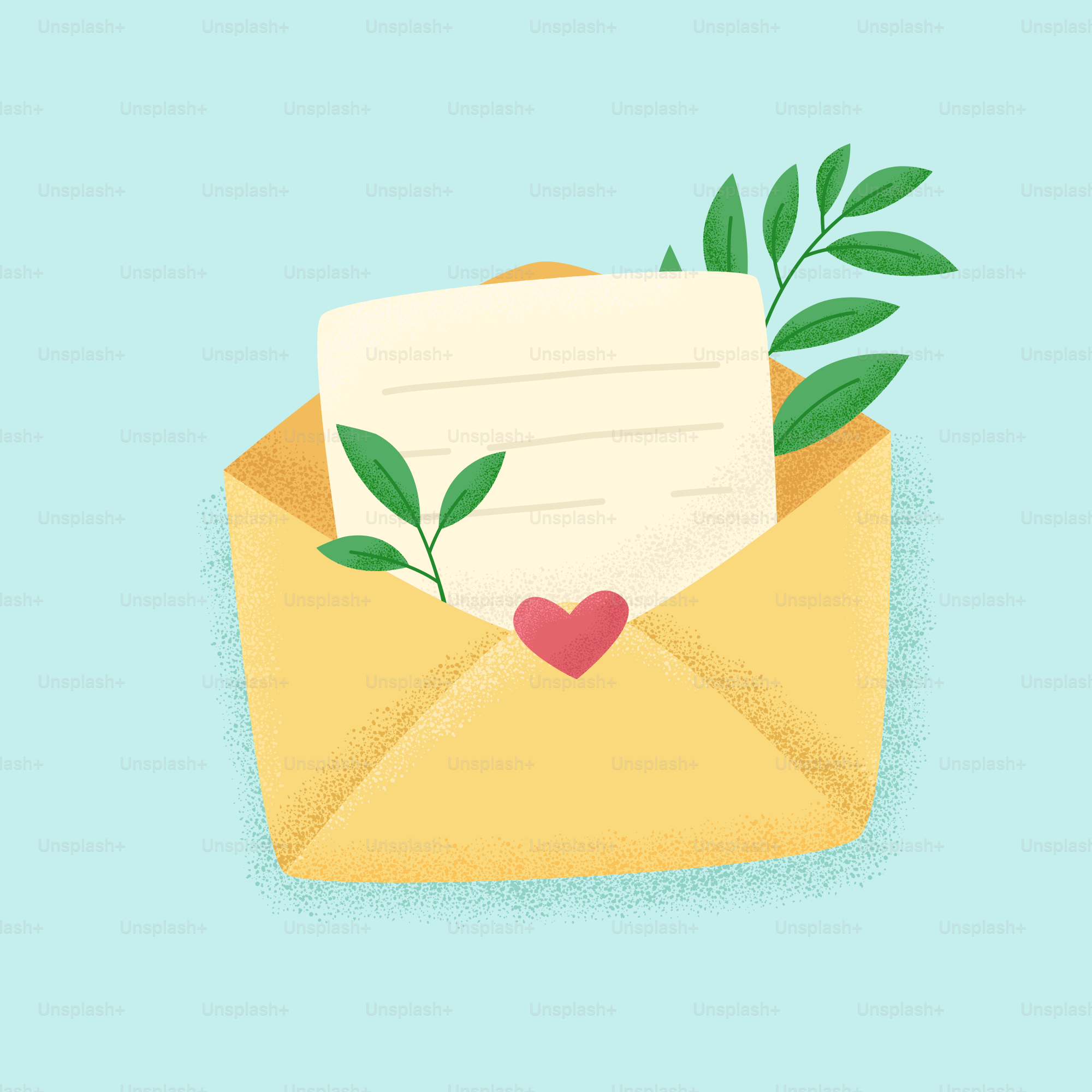 Ein Brief mit Blättern kommt aus einem Umschlag.