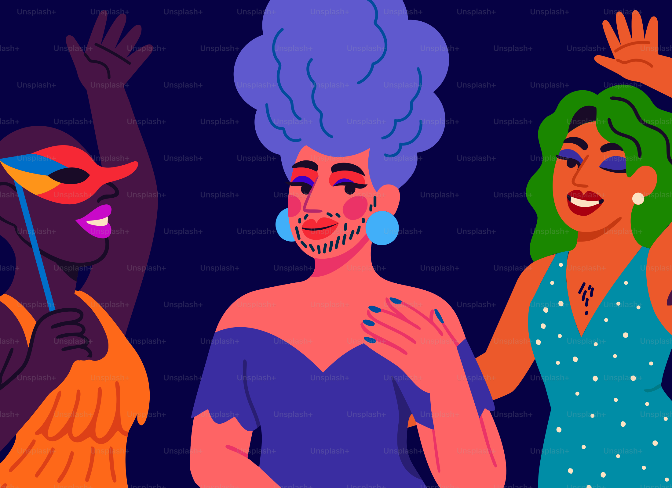 Tre gioiose drag queen stanno festeggiando con stile.