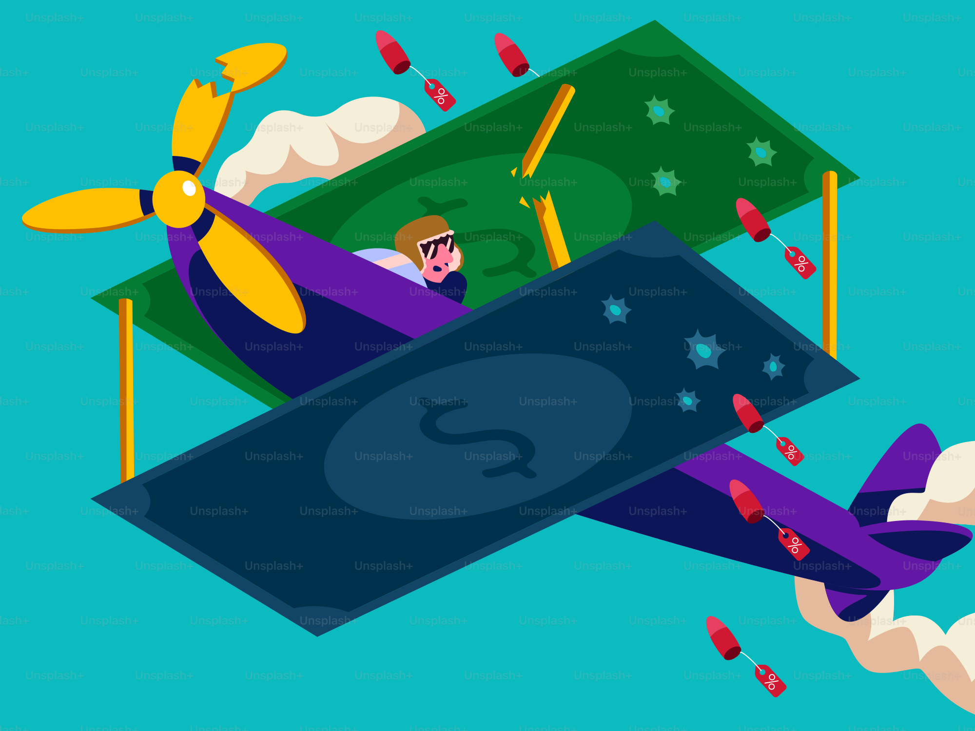 El dinero se gasta desde un avión.