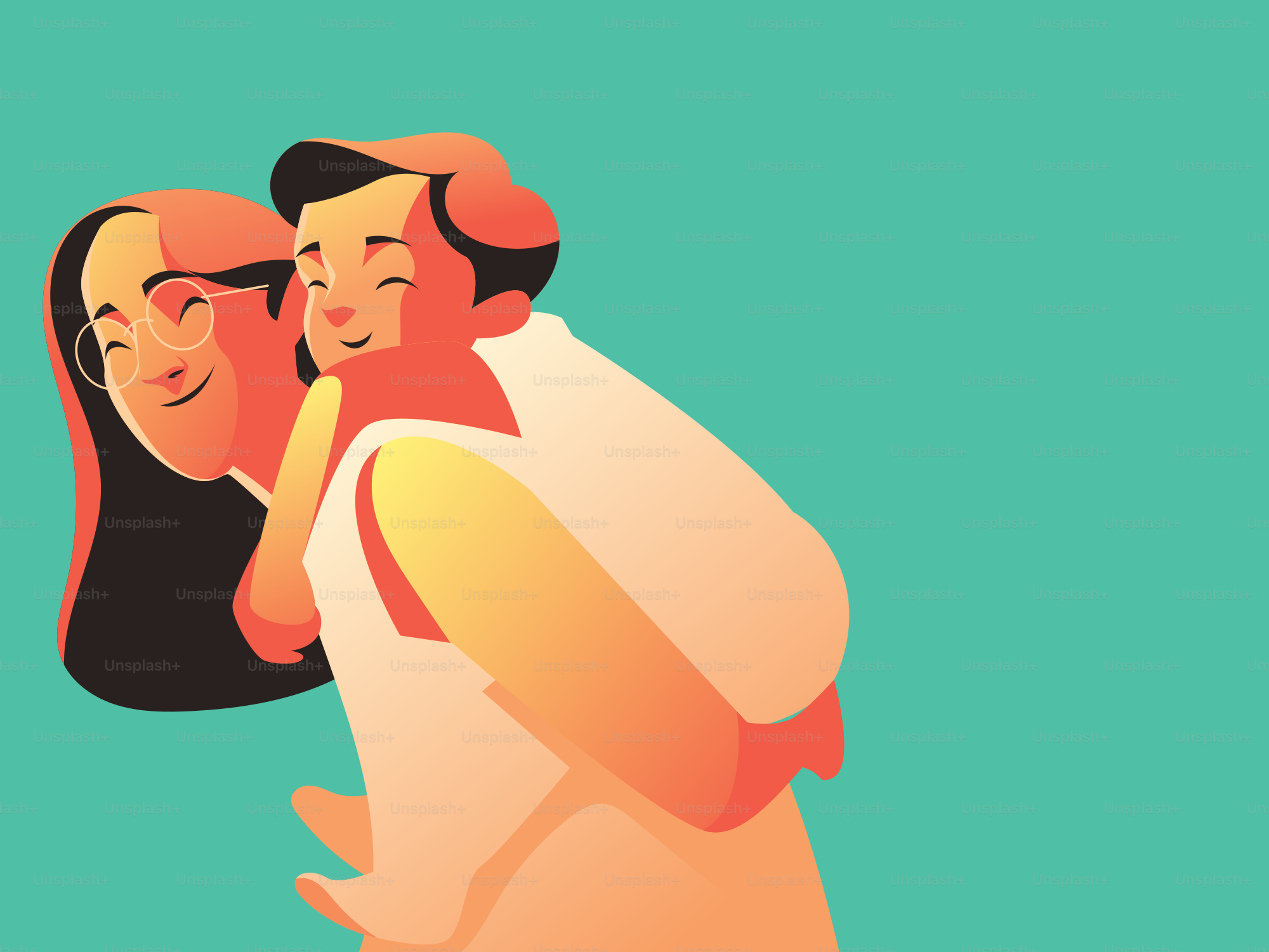 A mother happily carries her smiling child.