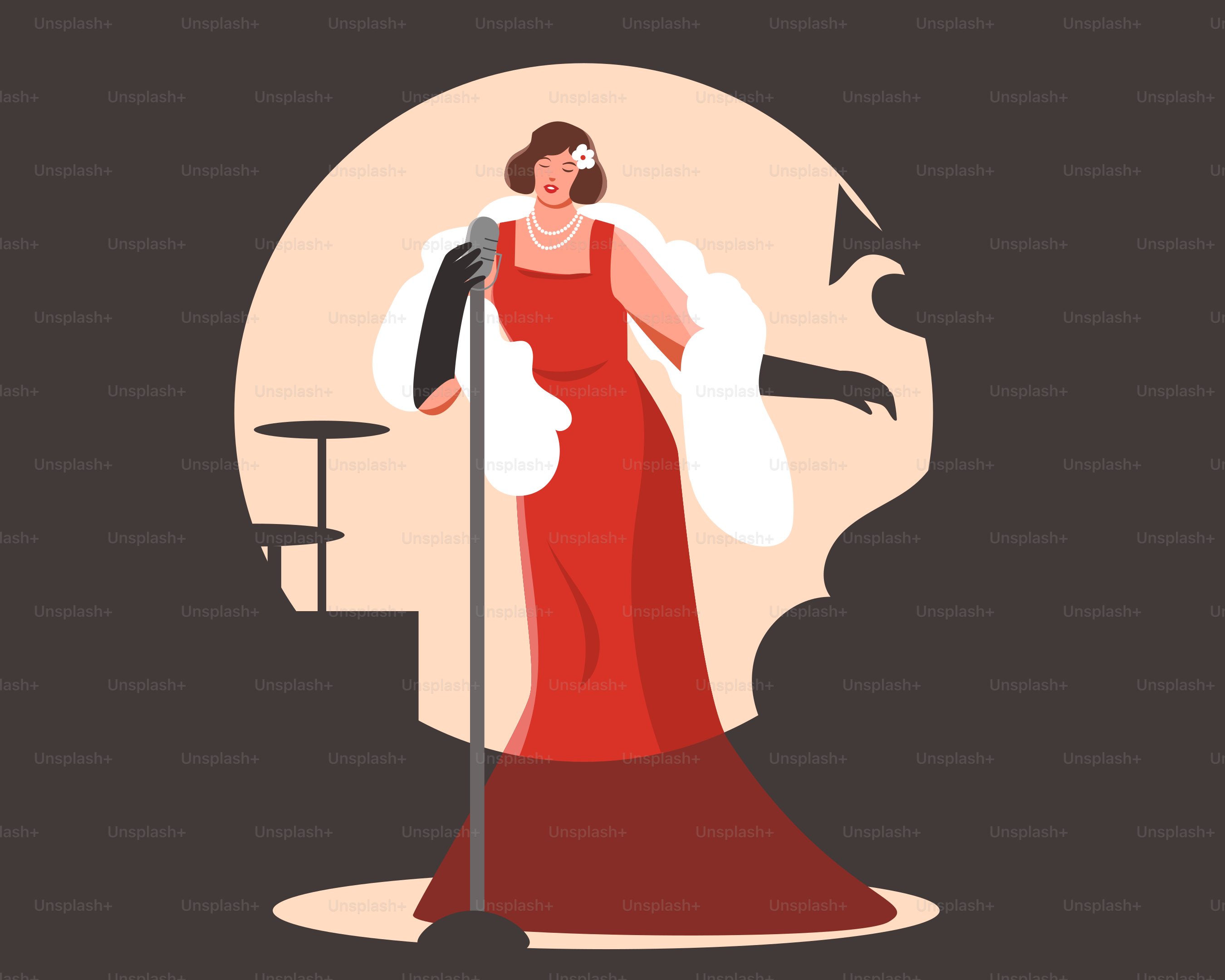 Un cantante glamour si esibisce sul palco sotto i riflettori.