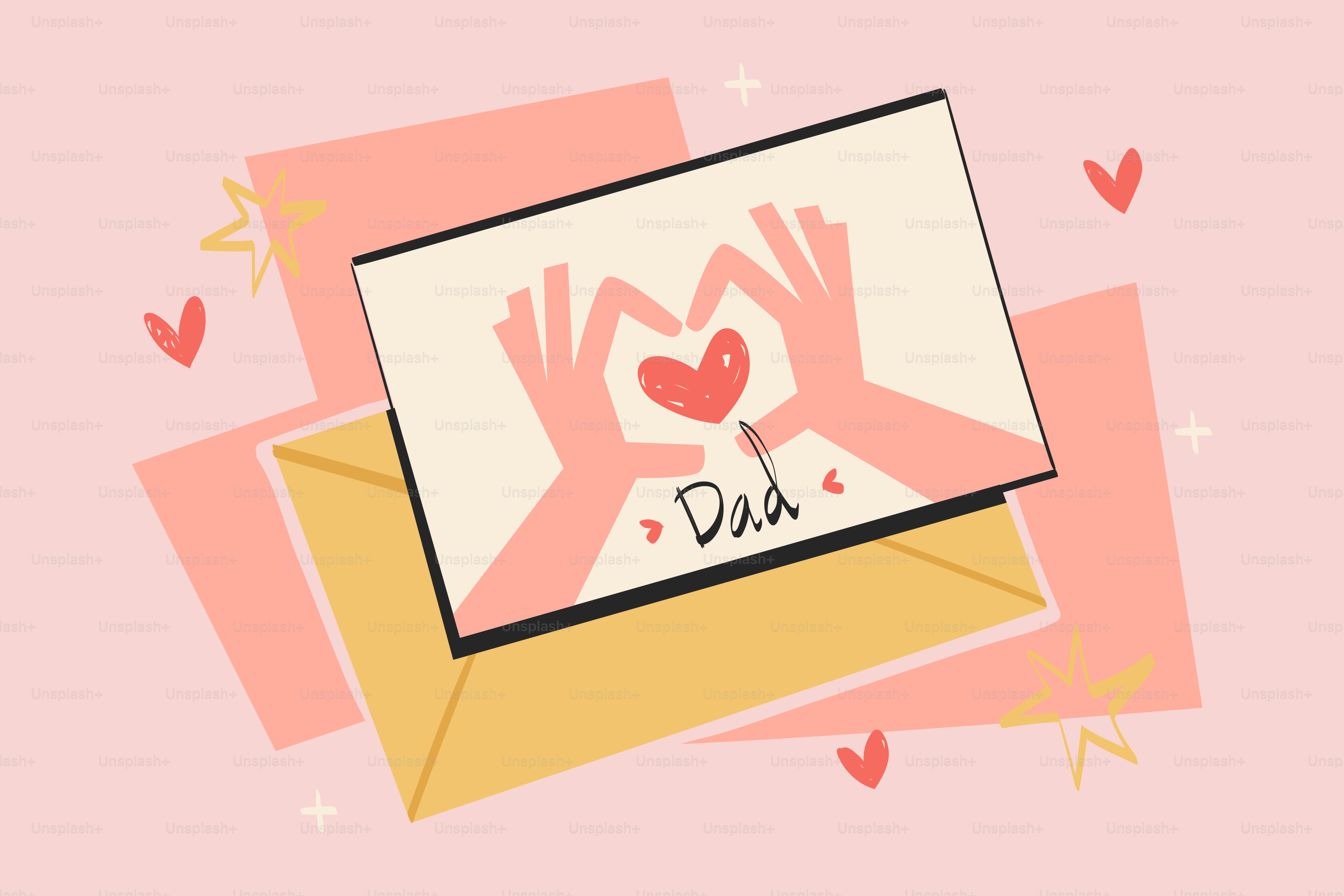 A father's day card with a heart is shown.