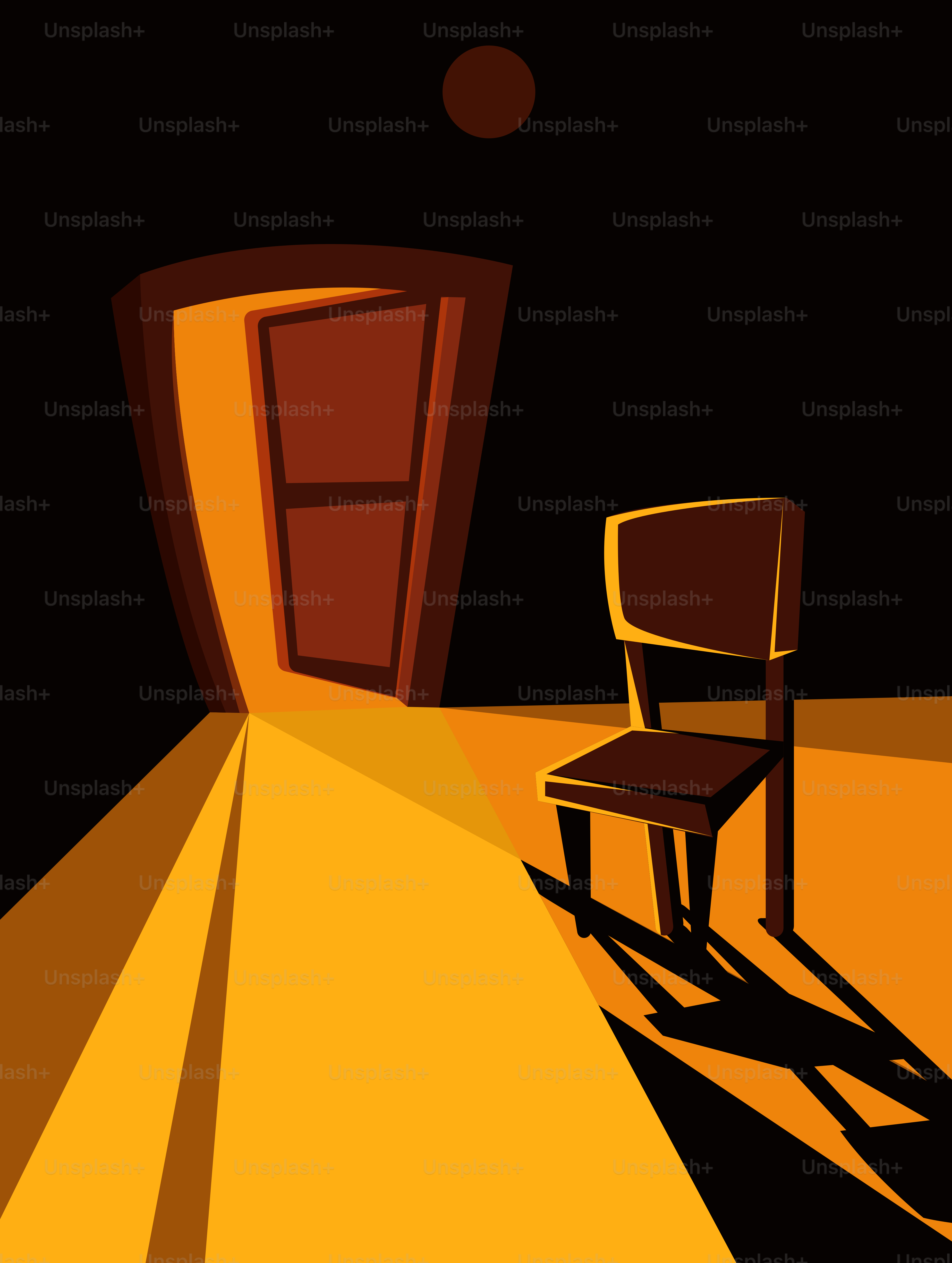 A chair sits in a warmly lit doorway.