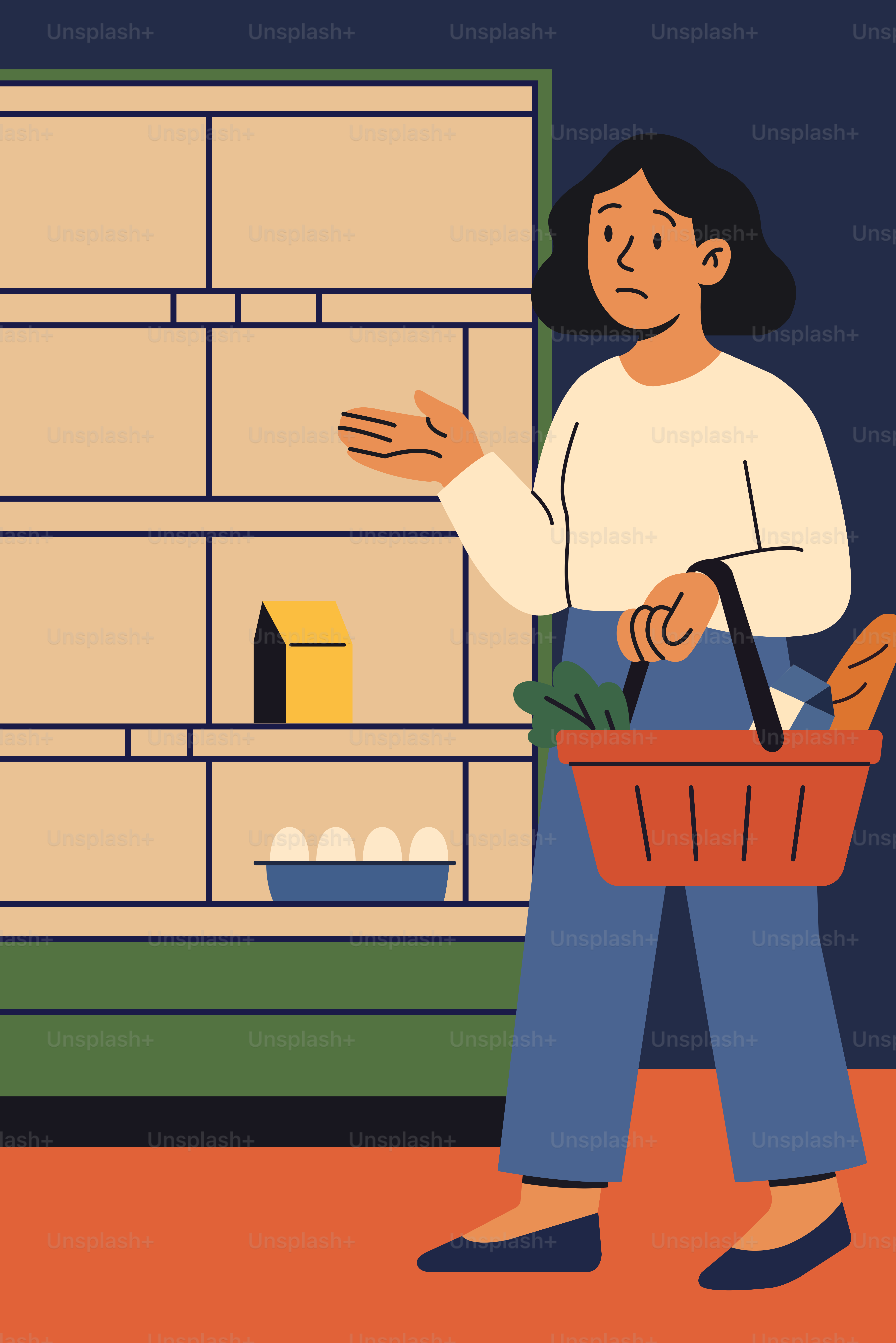 Estanterías vacías y un comprador muestran escasez de comida.