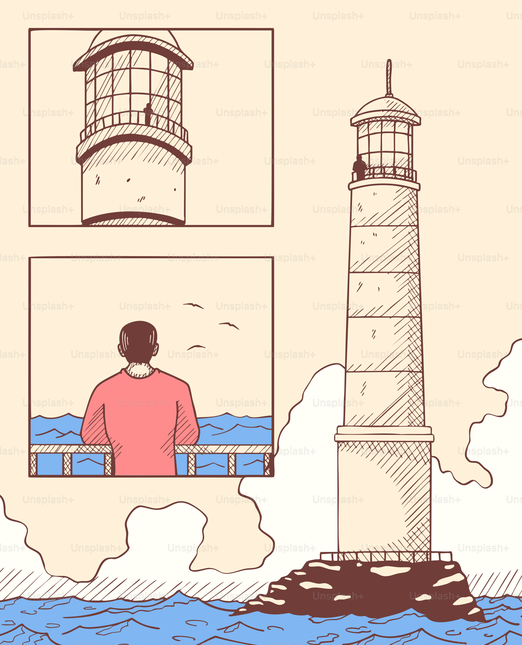 L’homme voit la mer près d’un phare.