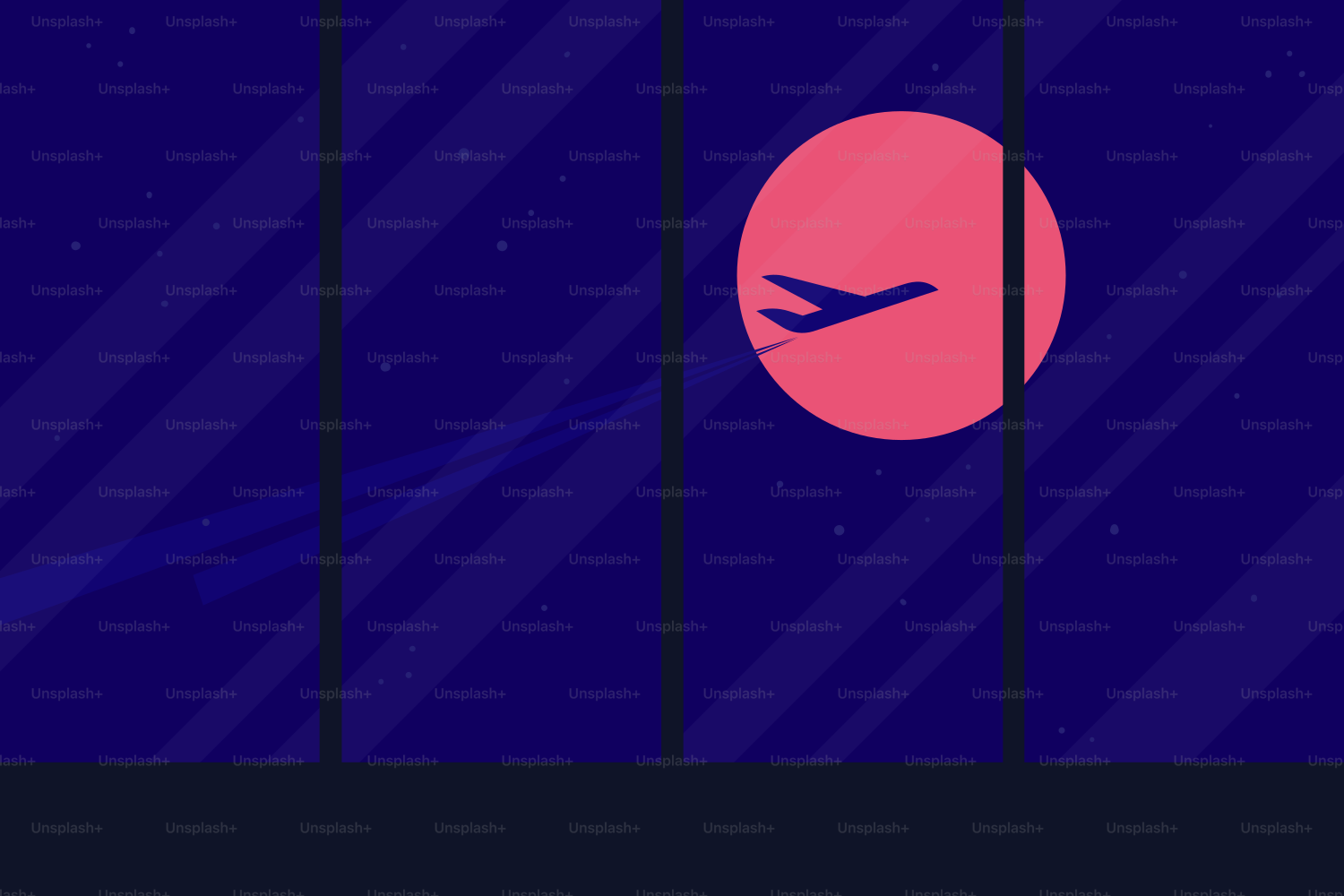 Airplane flies past the moon at night.