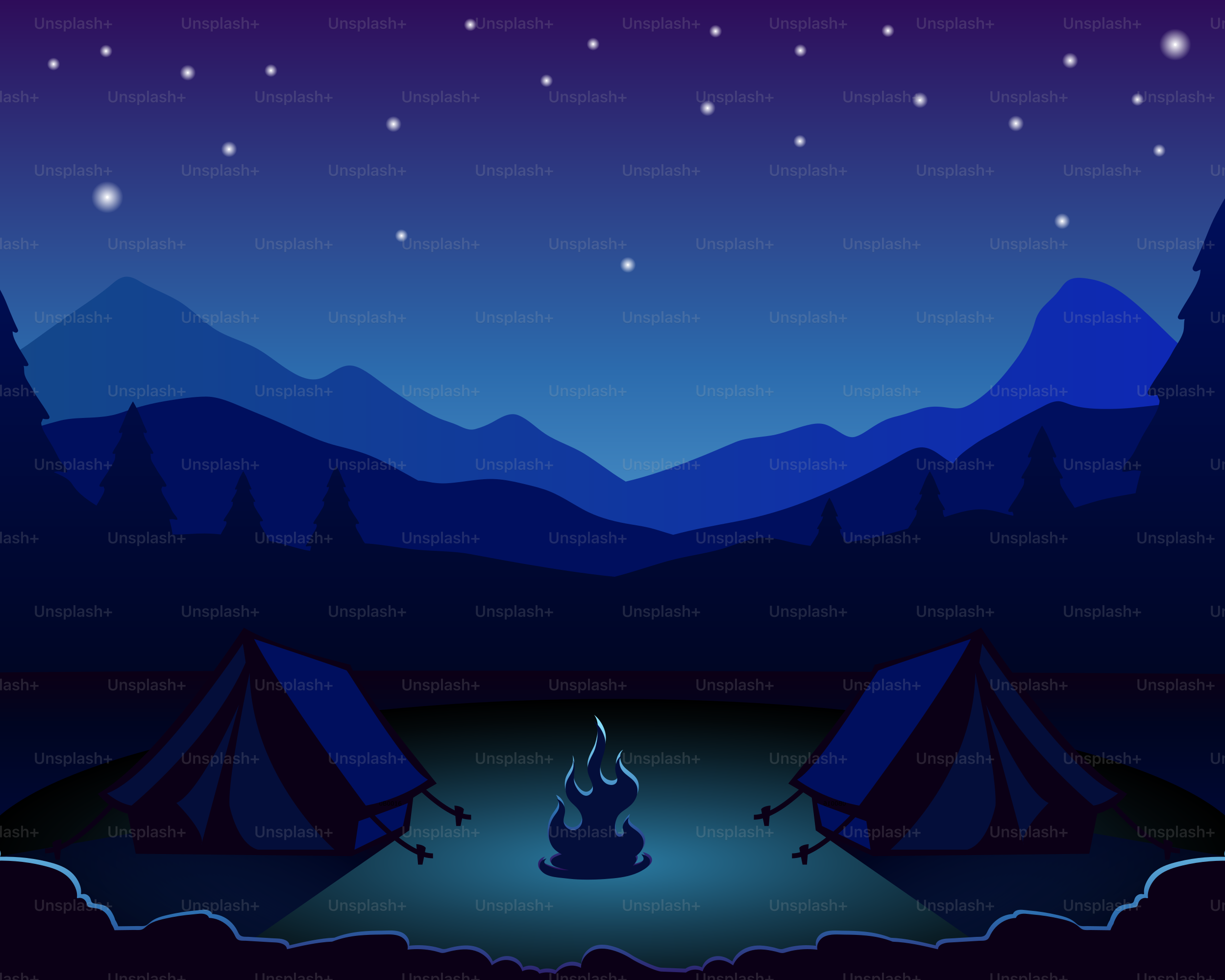 Acampar bajo las estrellas con una hoguera.