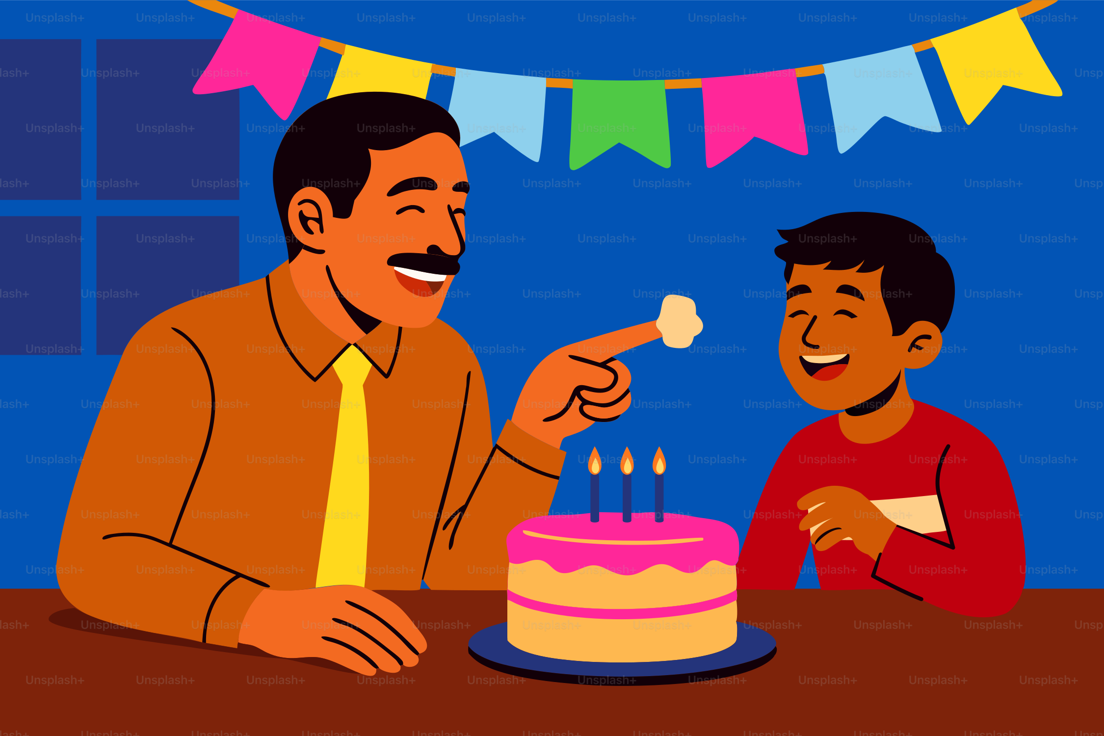 Father and son celebrate a birthday together.