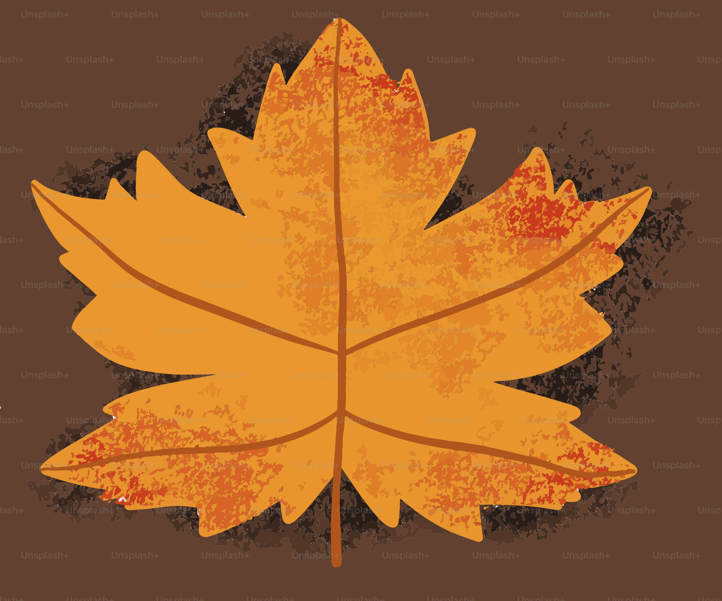 A vibrant, autumn leaf against a brown background.