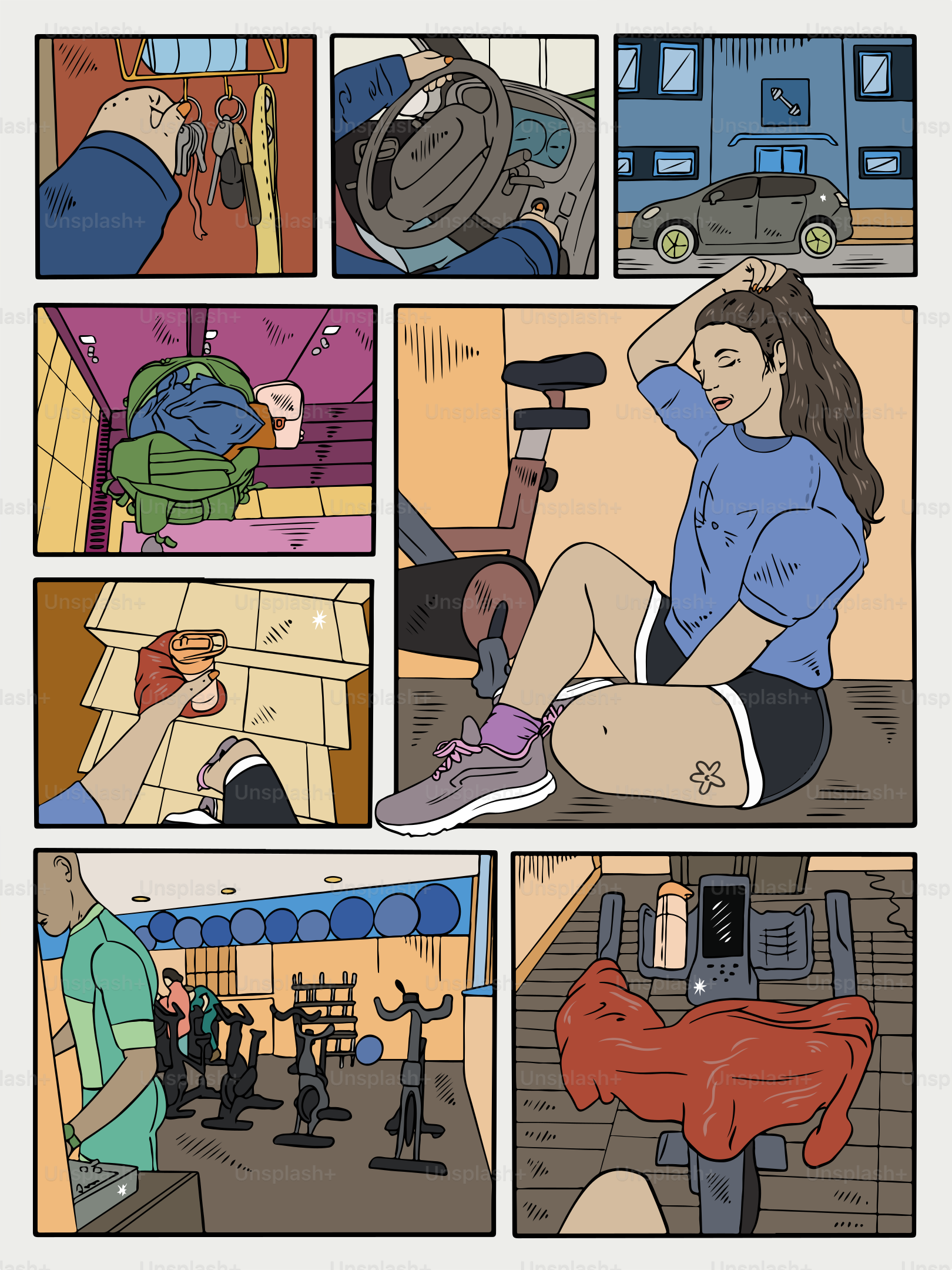 A woman prepares for or finishes a workout.