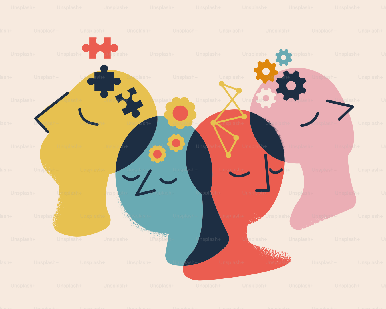 People's minds working with various activities.