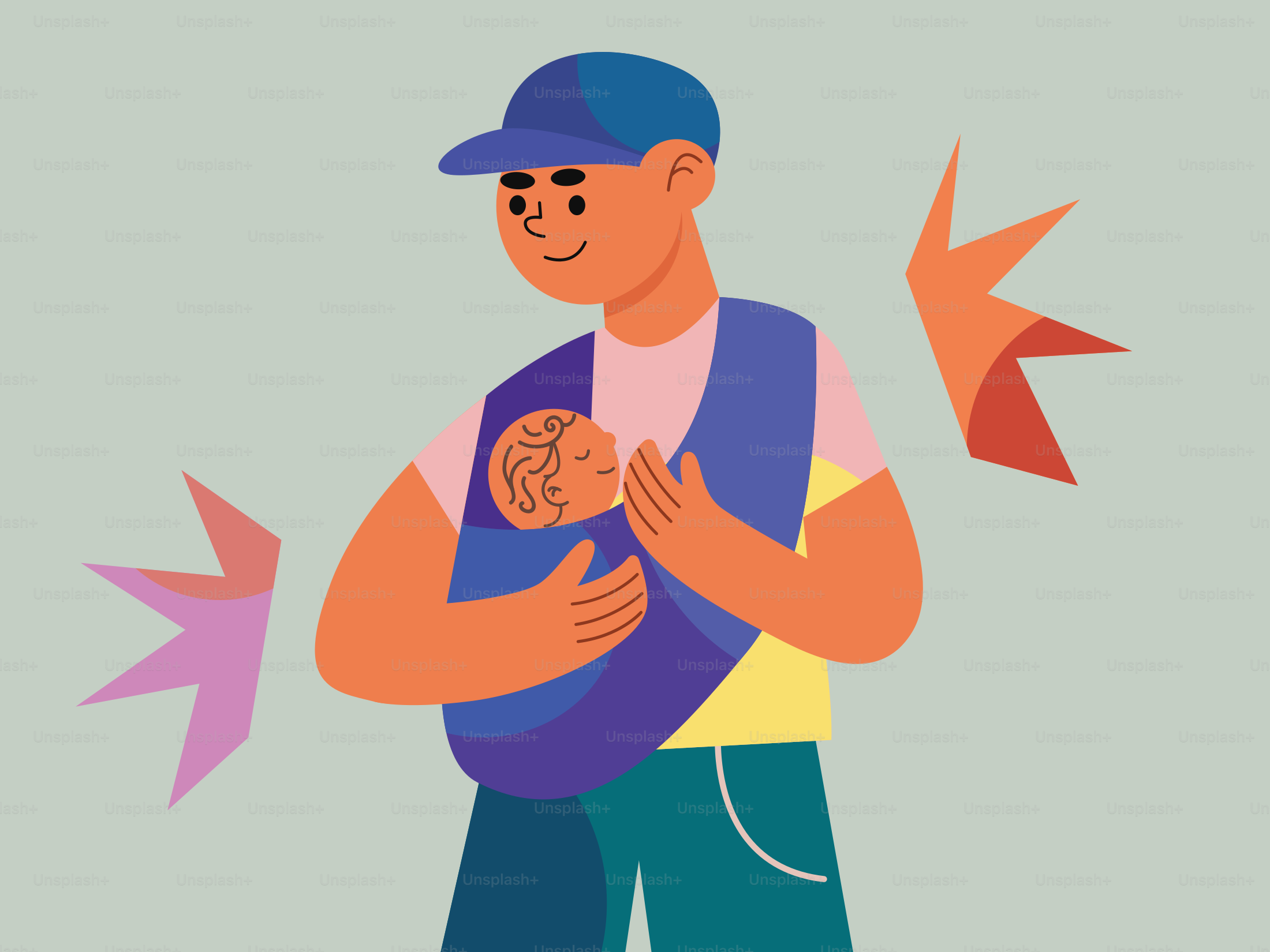 A father holds his baby in a sling.