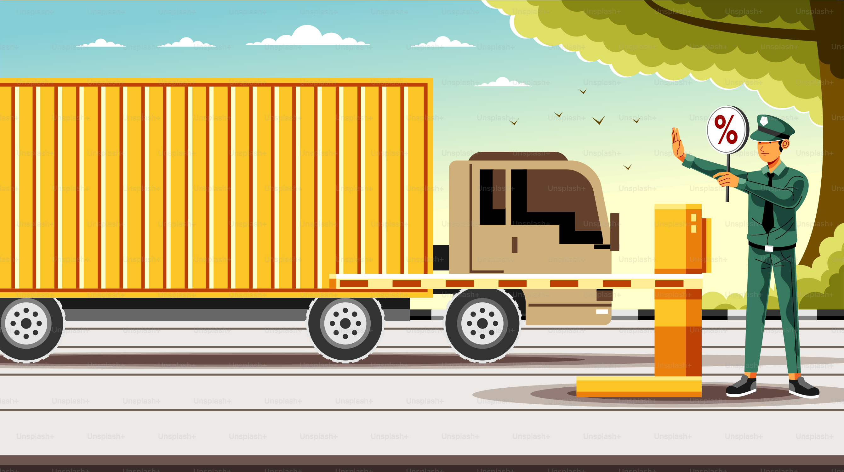 A truck is stopped at a weighing station.