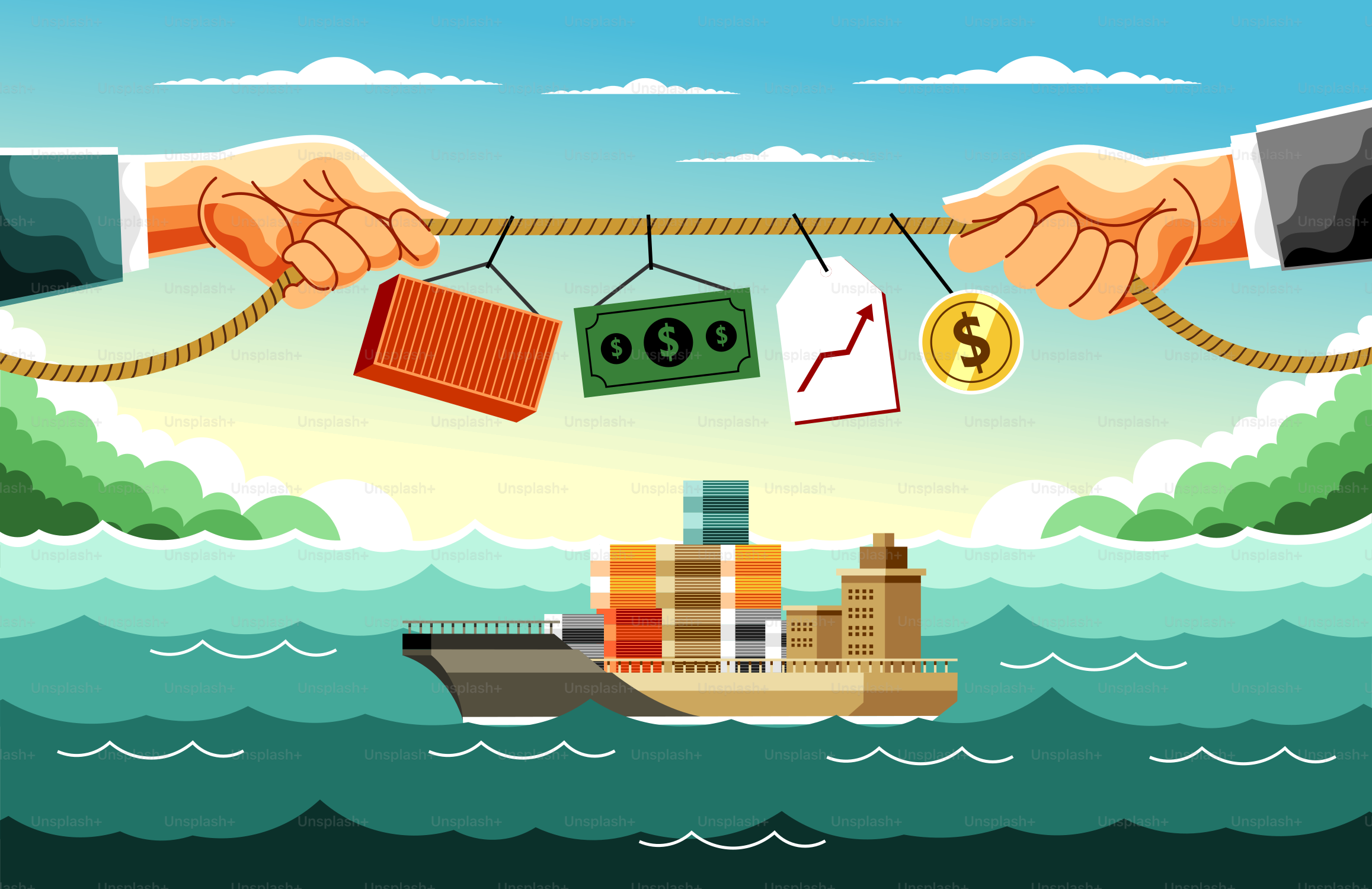 국제 무역: 화물과의 줄다리기. 벡터 – Unsplash의 사업 이미지