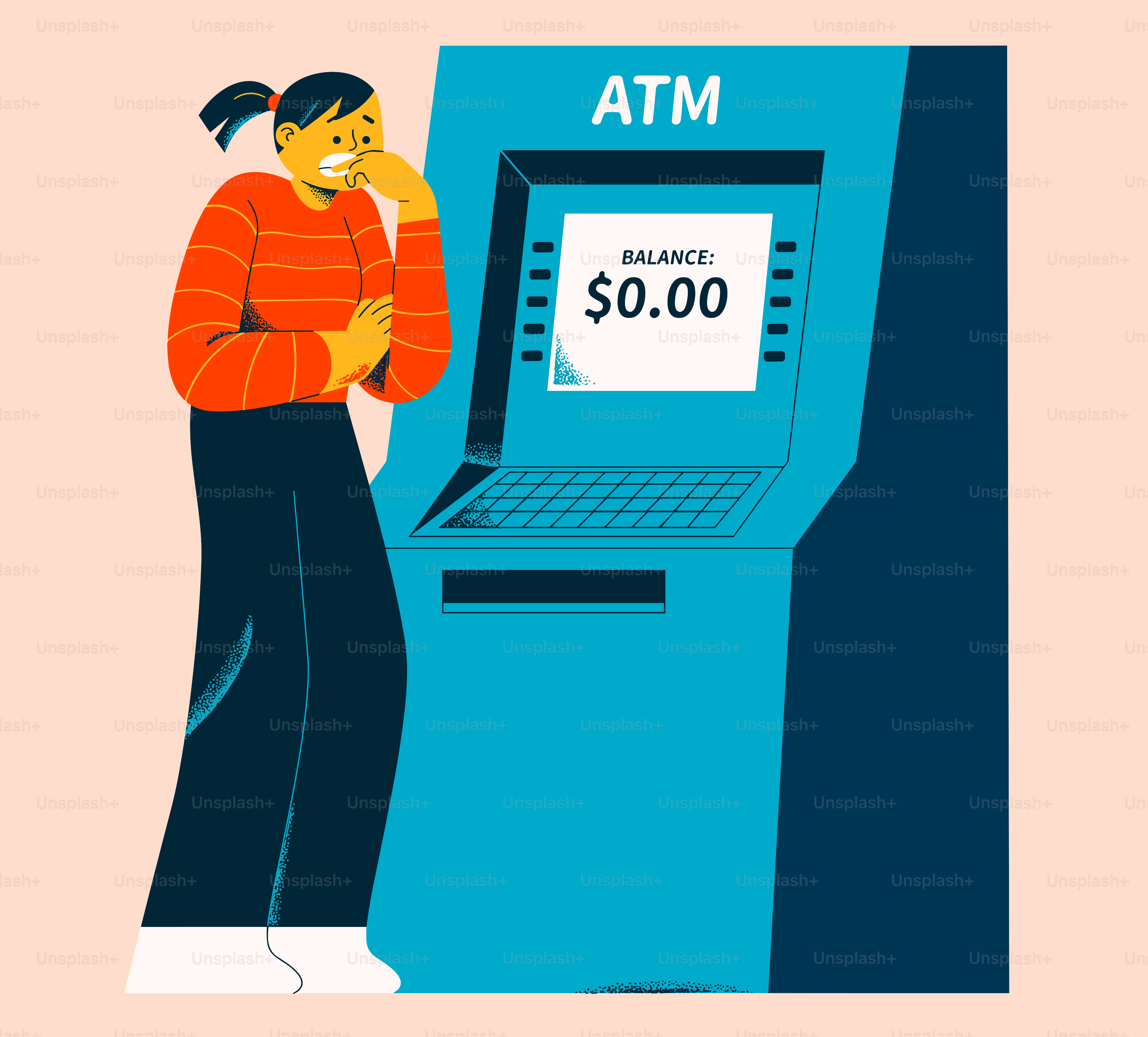 Eine Frau sieht schockiert aus über ihr Null-Konto.