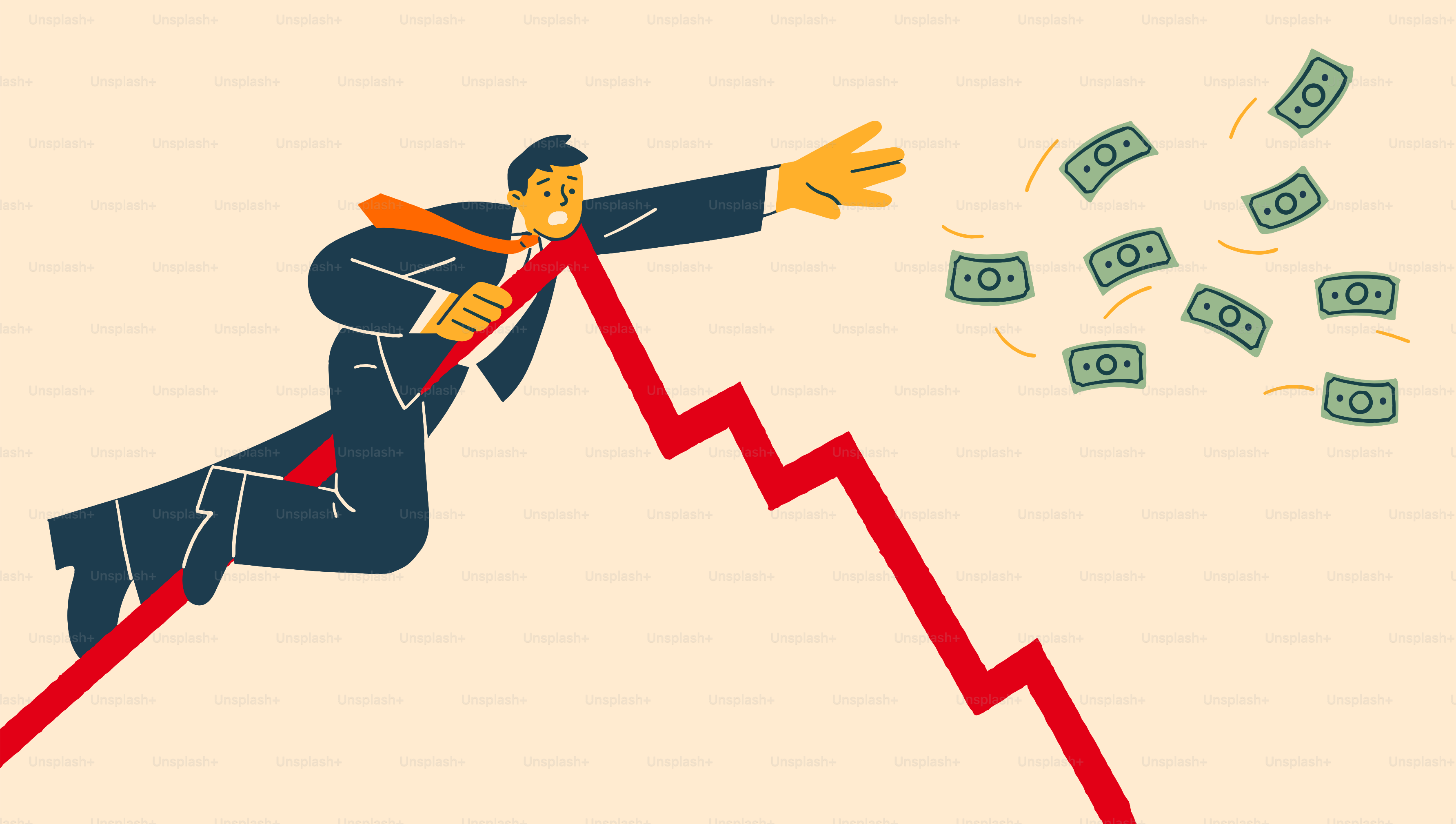 Man struggles to save money from a downward trend.