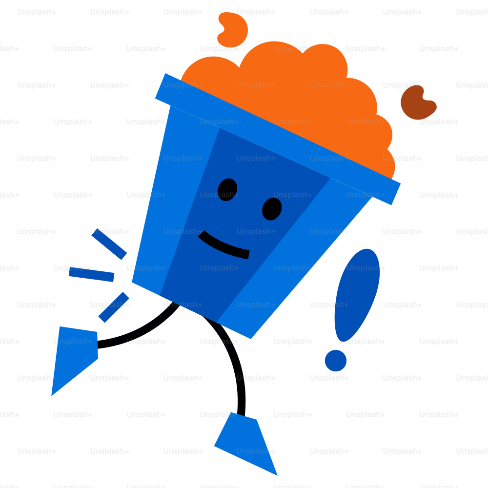 A smiling, excited, orange-topped blue cup runs.