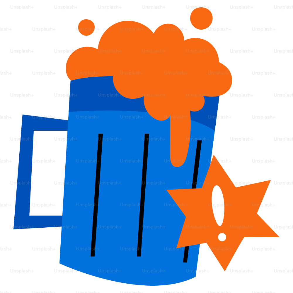 A blue mug of beer with an exclamation point.