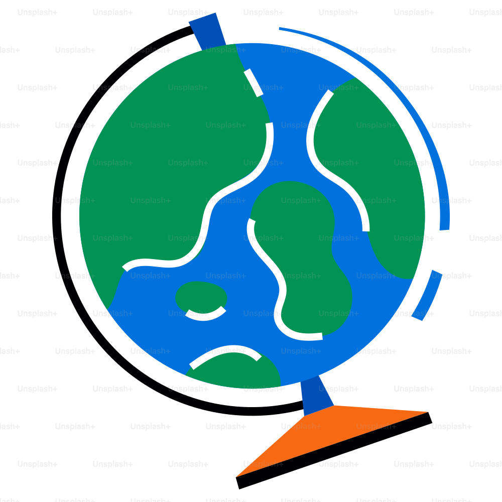 Um globo simplificado representa os continentes e oceanos da Terra.