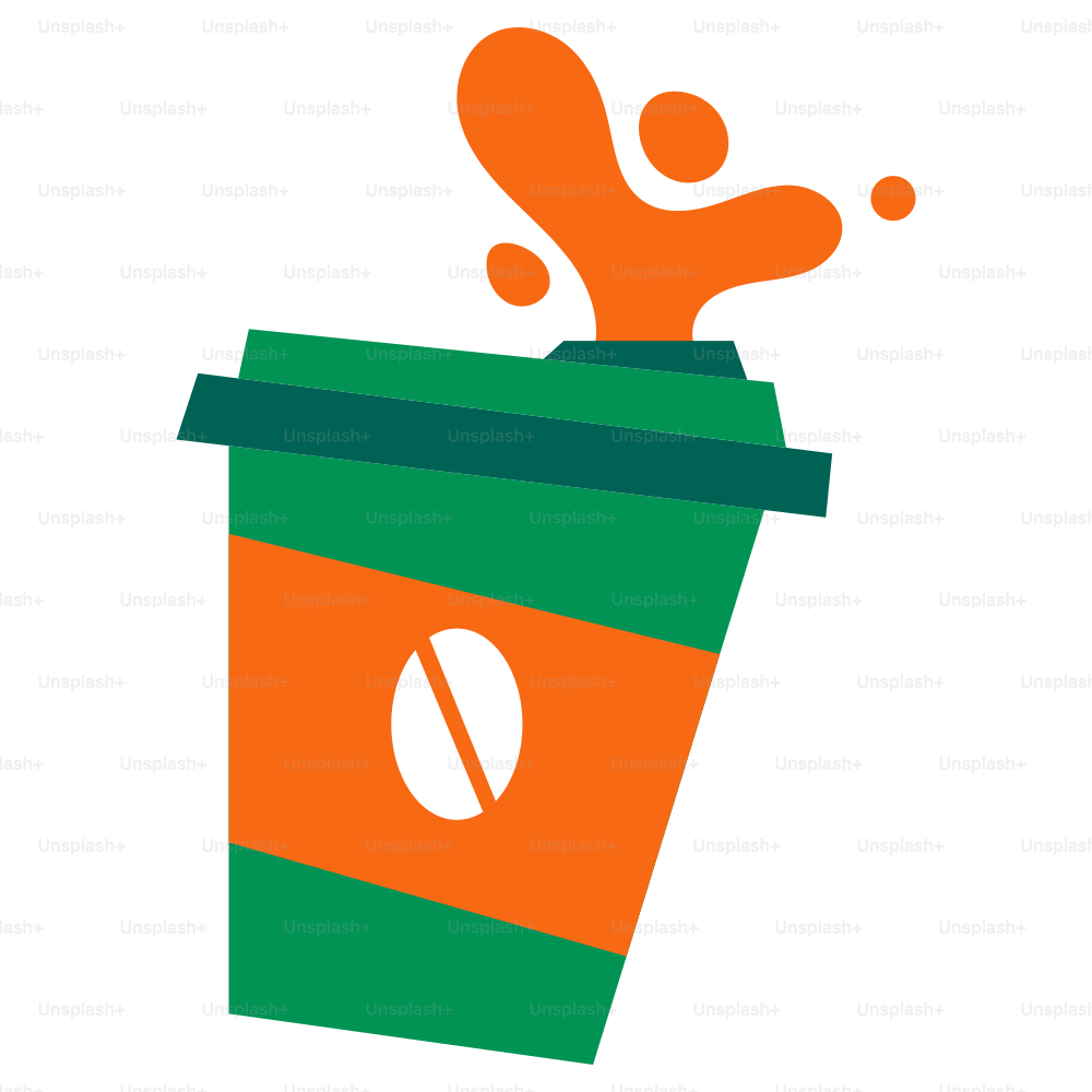 Coffee cup with spilled orange liquid.