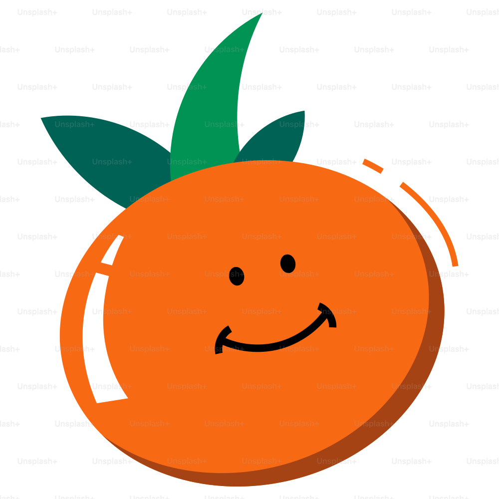 A smiling orange with leaves is shown.