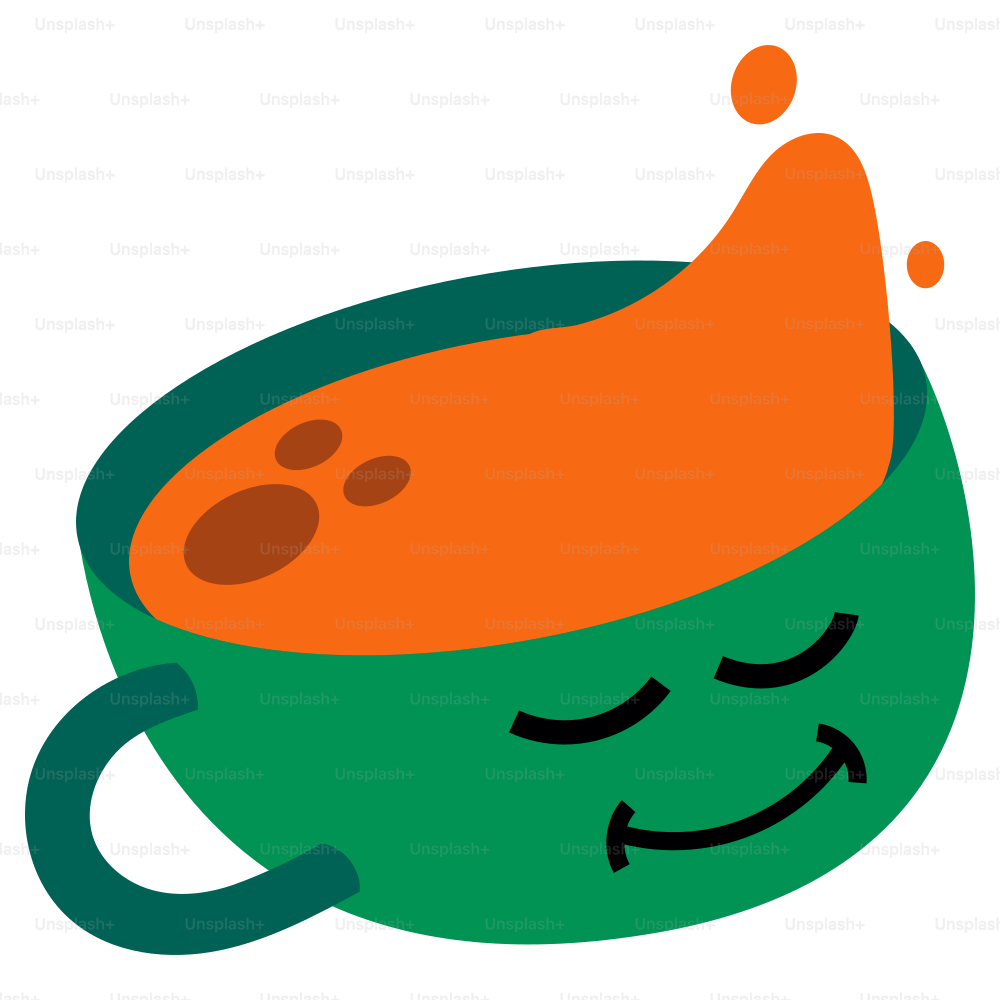 A smiling cup of tea is spilling over.