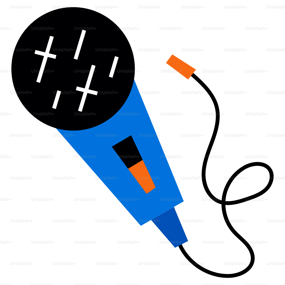 A blue microphone with a black and orange accents.