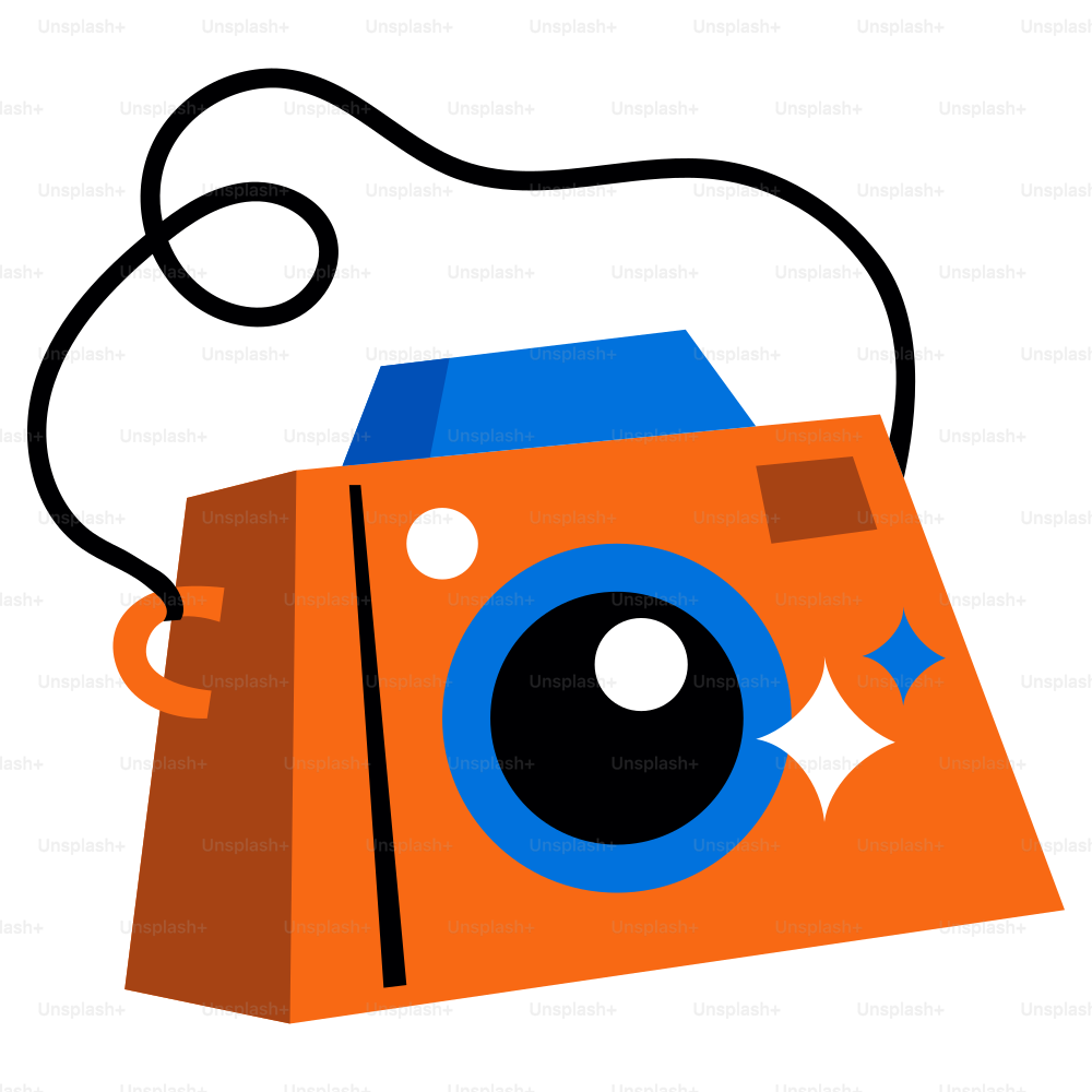 Eine Cartoon-Kamera mit Schultergurt.