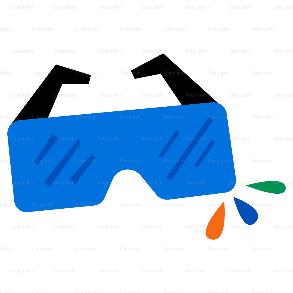 Blue glasses with colorful water drops.