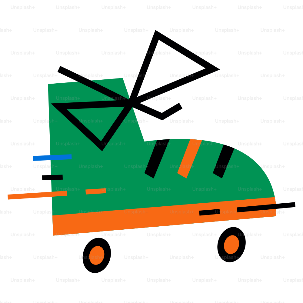 A green roller skate is shown in cartoon form.