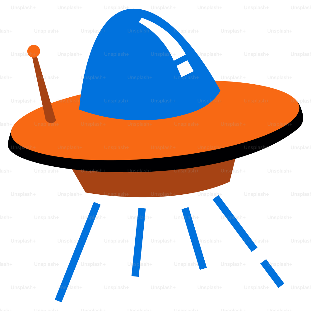 A cartoon ufo is flying through the sky.