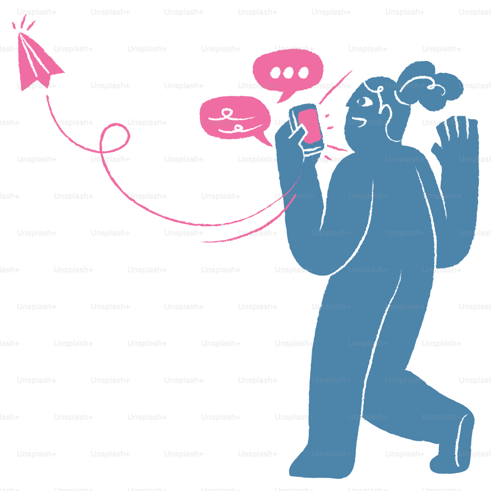 A person receives texts with a flying paper airplane.