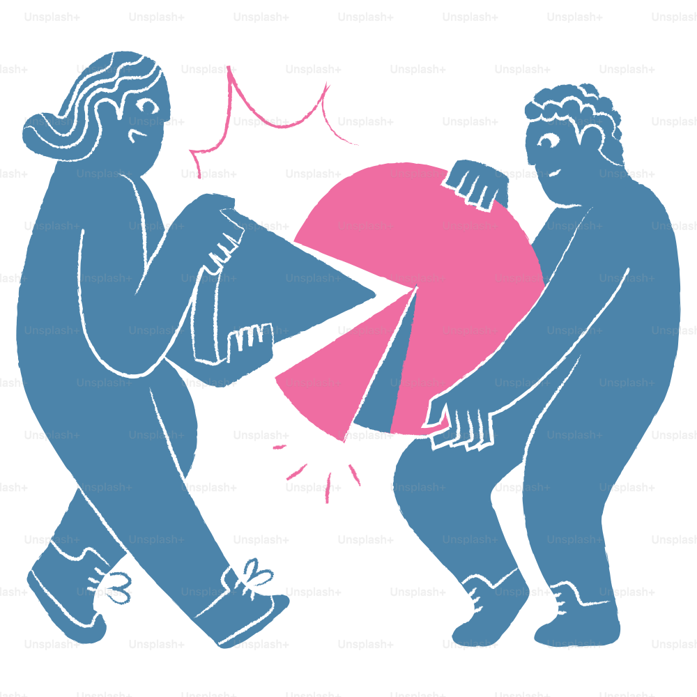 People are fighting over a pie chart.