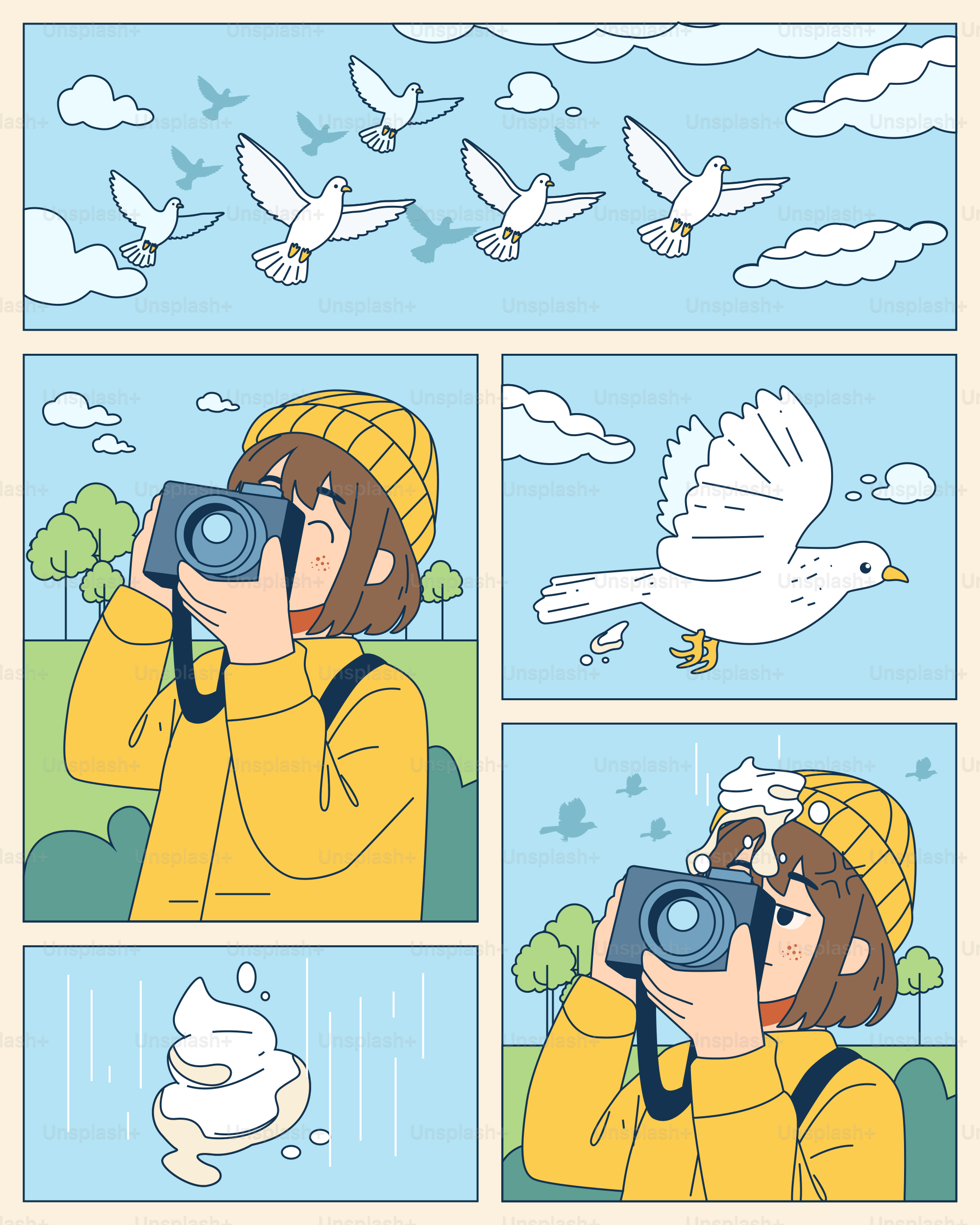 A photographer captures pigeons.